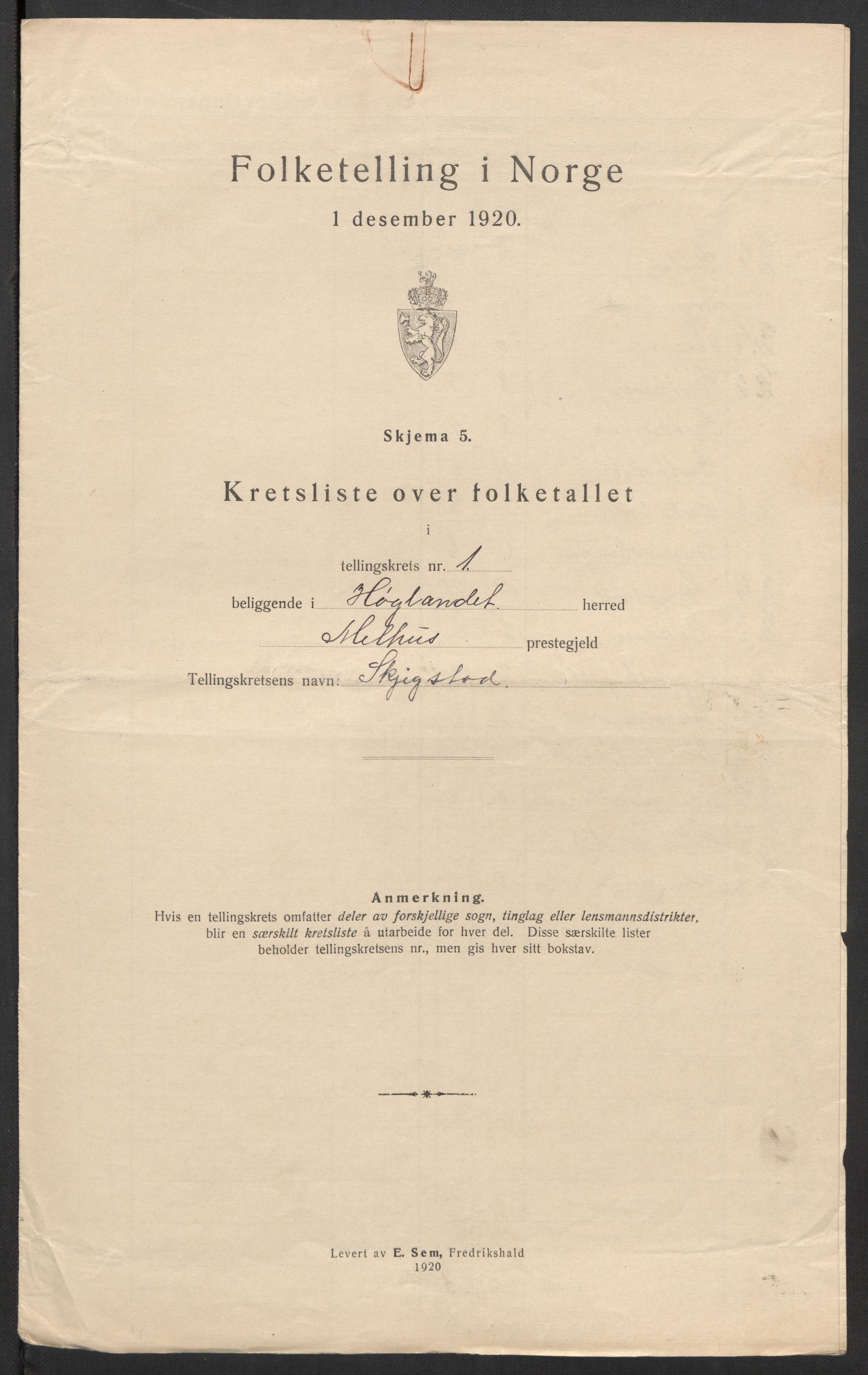 SAT, 1920 census for Hølonda, 1920, p. 6