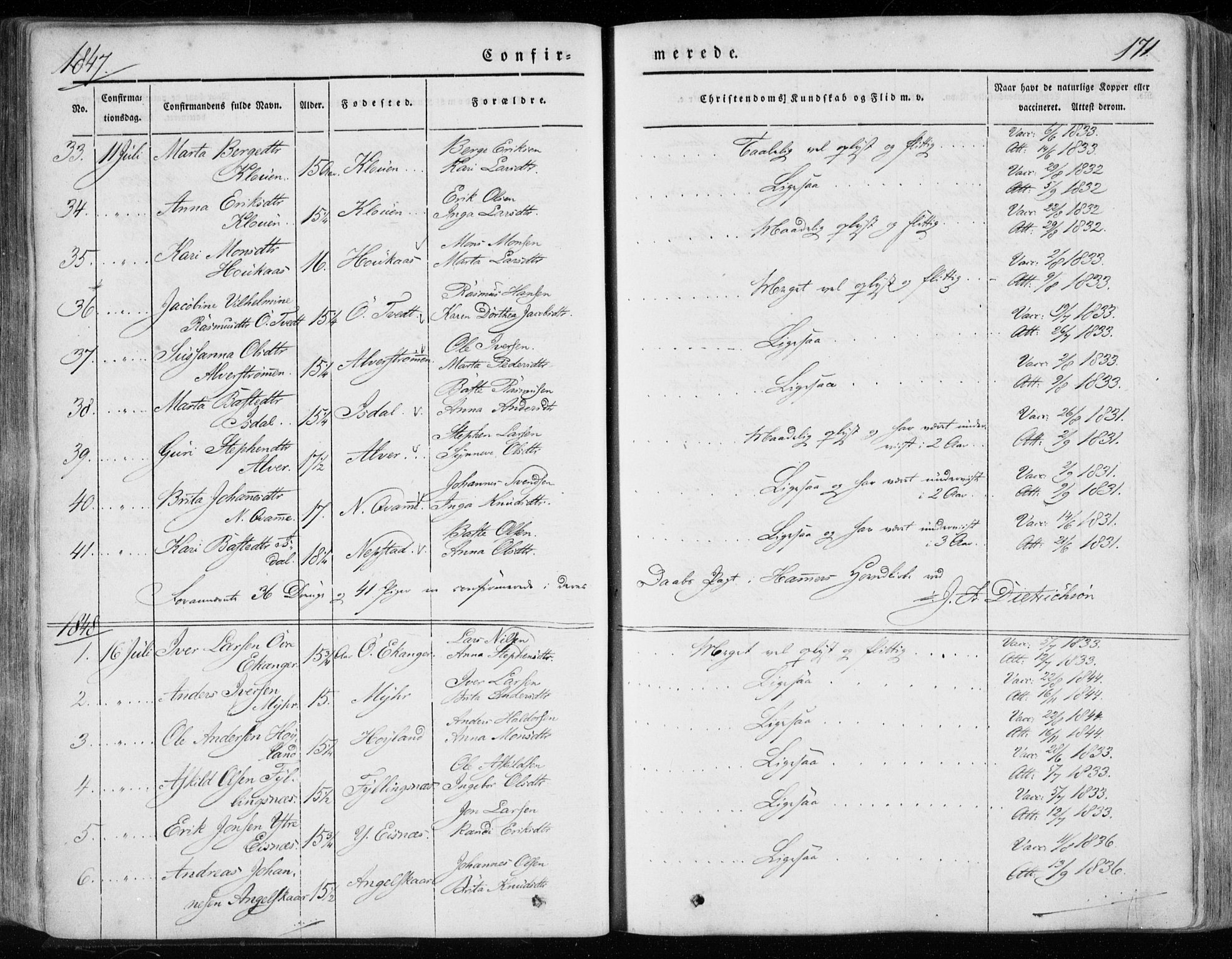 Hamre sokneprestembete, SAB/A-75501/H/Ha/Haa/Haaa/L0013: Parish register (official) no. A 13, 1846-1857, p. 171
