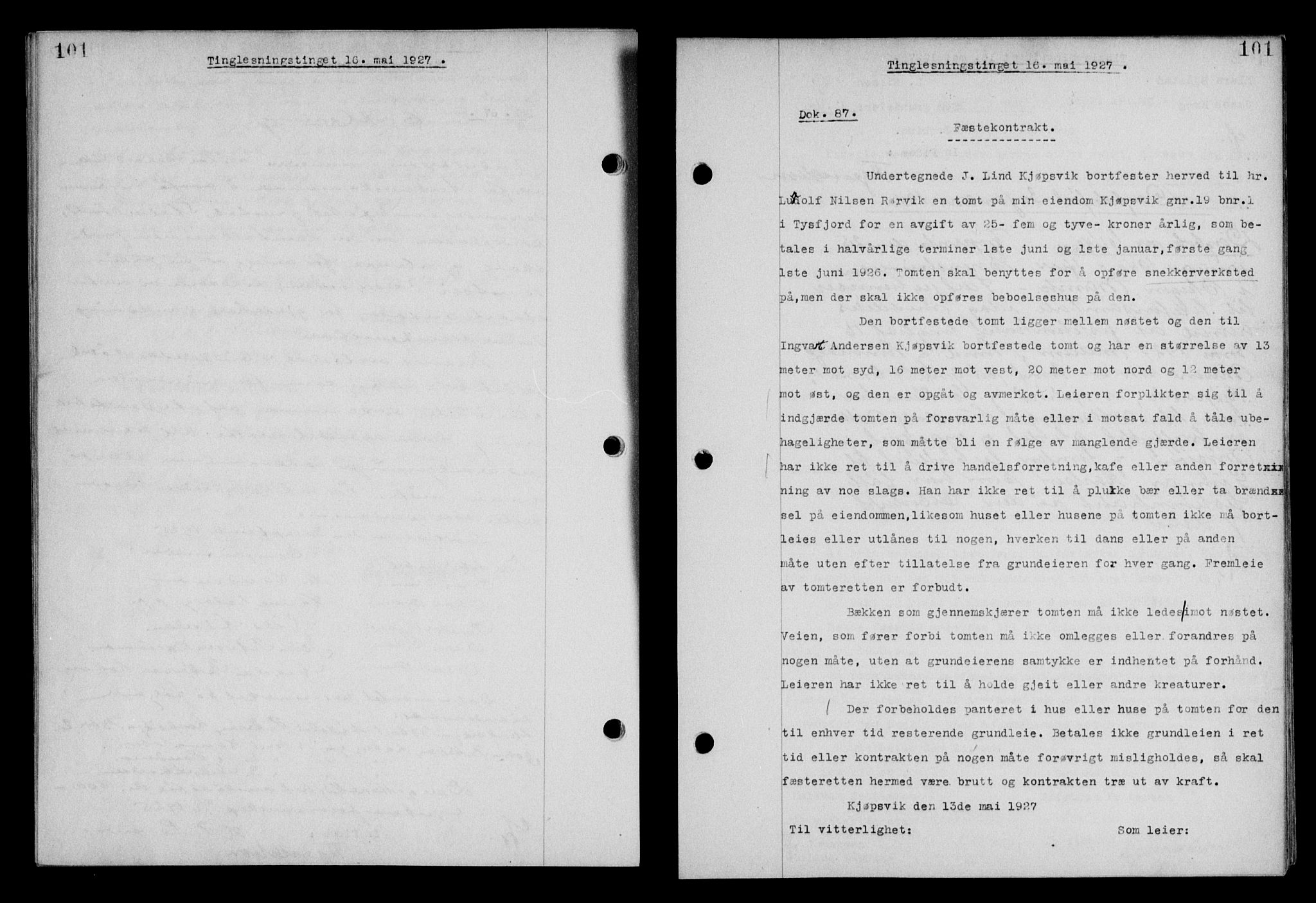 Steigen og Ofoten sorenskriveri, SAT/A-0030/1/2/2C/L0014: Mortgage book no. 13 og 15, 1926-1927, Deed date: 16.05.1927