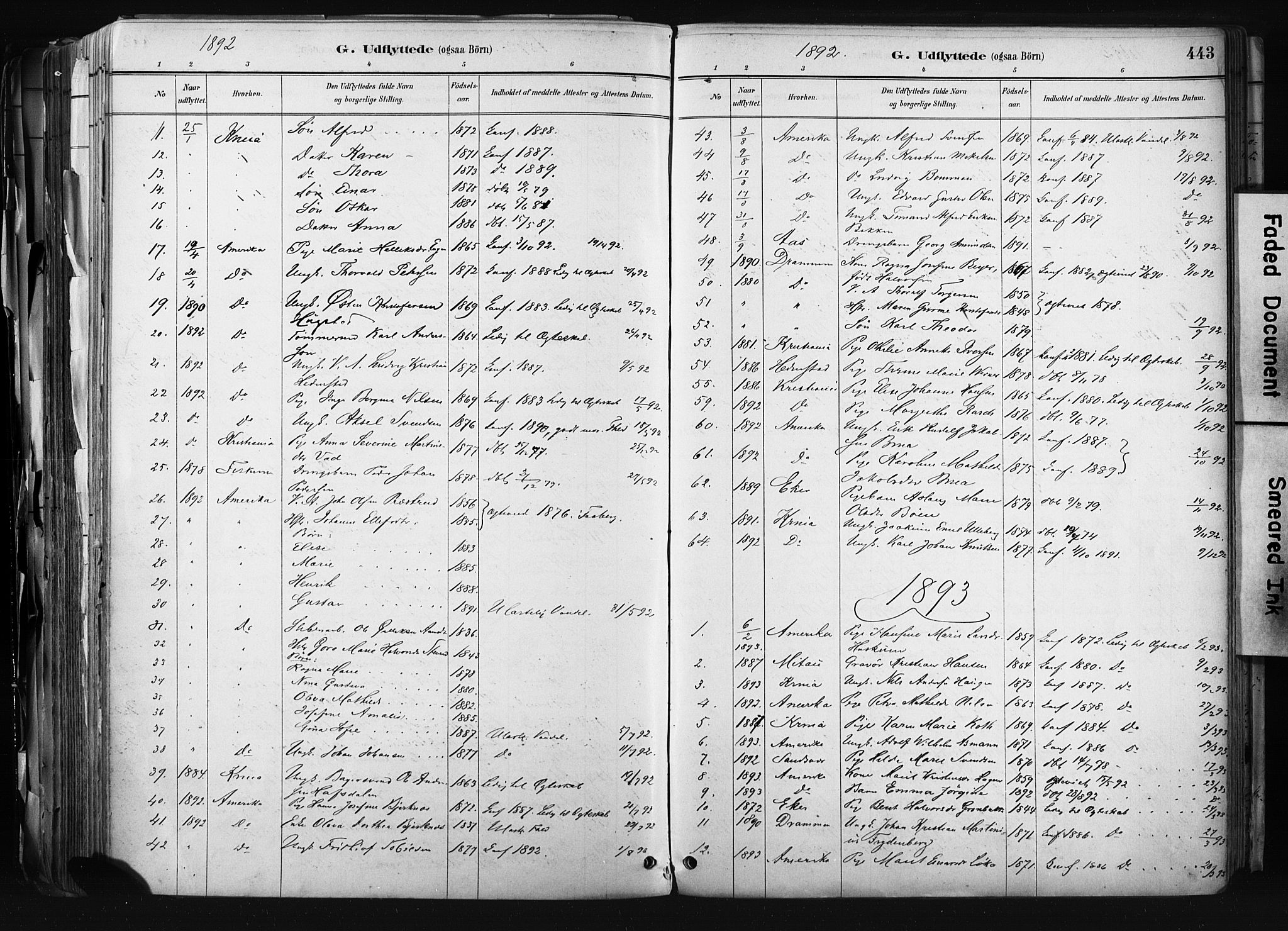 Kongsberg kirkebøker, SAKO/A-22/F/Fb/L0002: Parish register (official) no. II 2, 1886-1896, p. 443