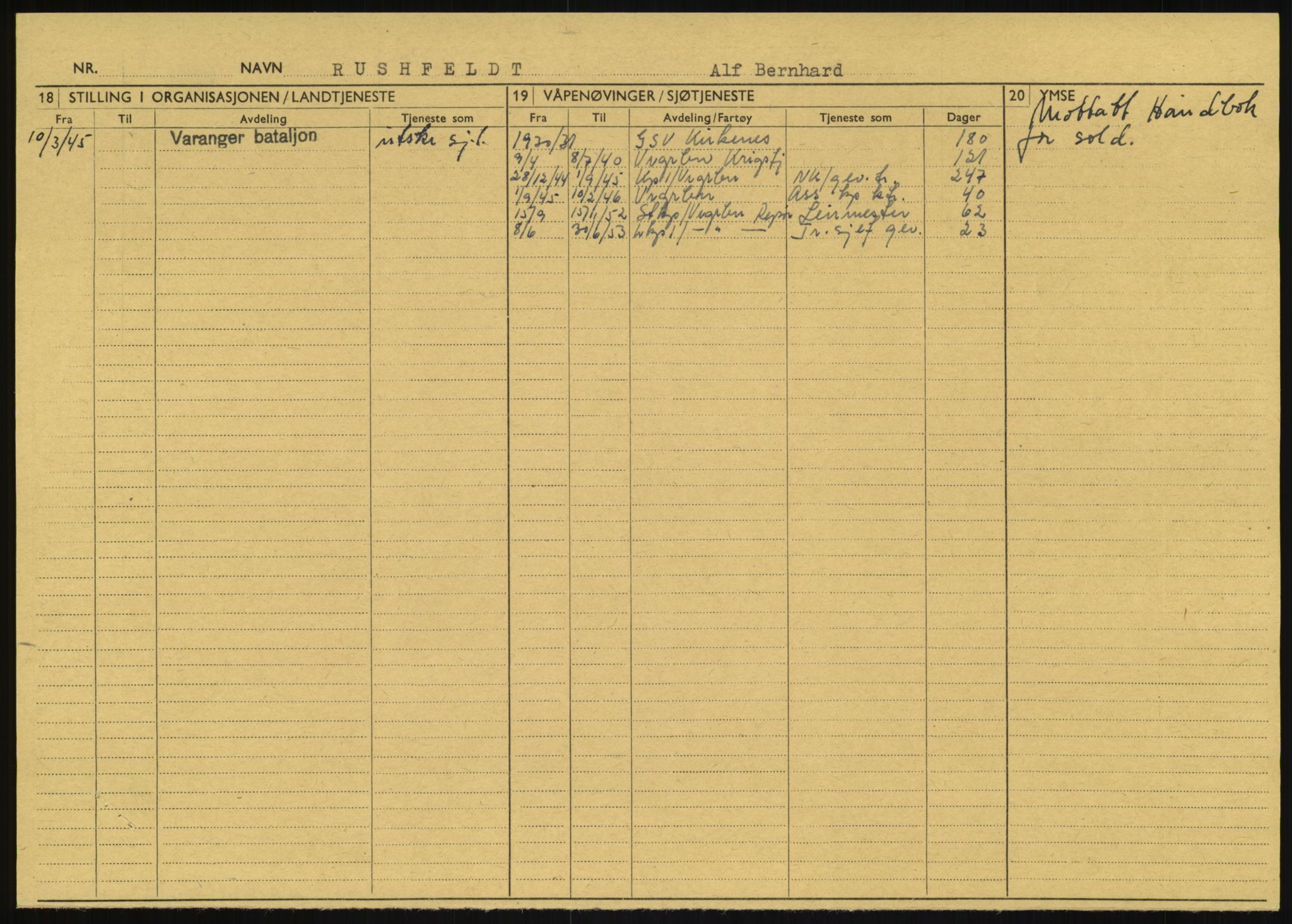 Forsvaret, Varanger bataljon, AV/RA-RAFA-2258/1/D/L0457: Rulleblad og tjenesteuttalelser for befal født 1910, 1920 og 1930, 1910-1930, p. 30