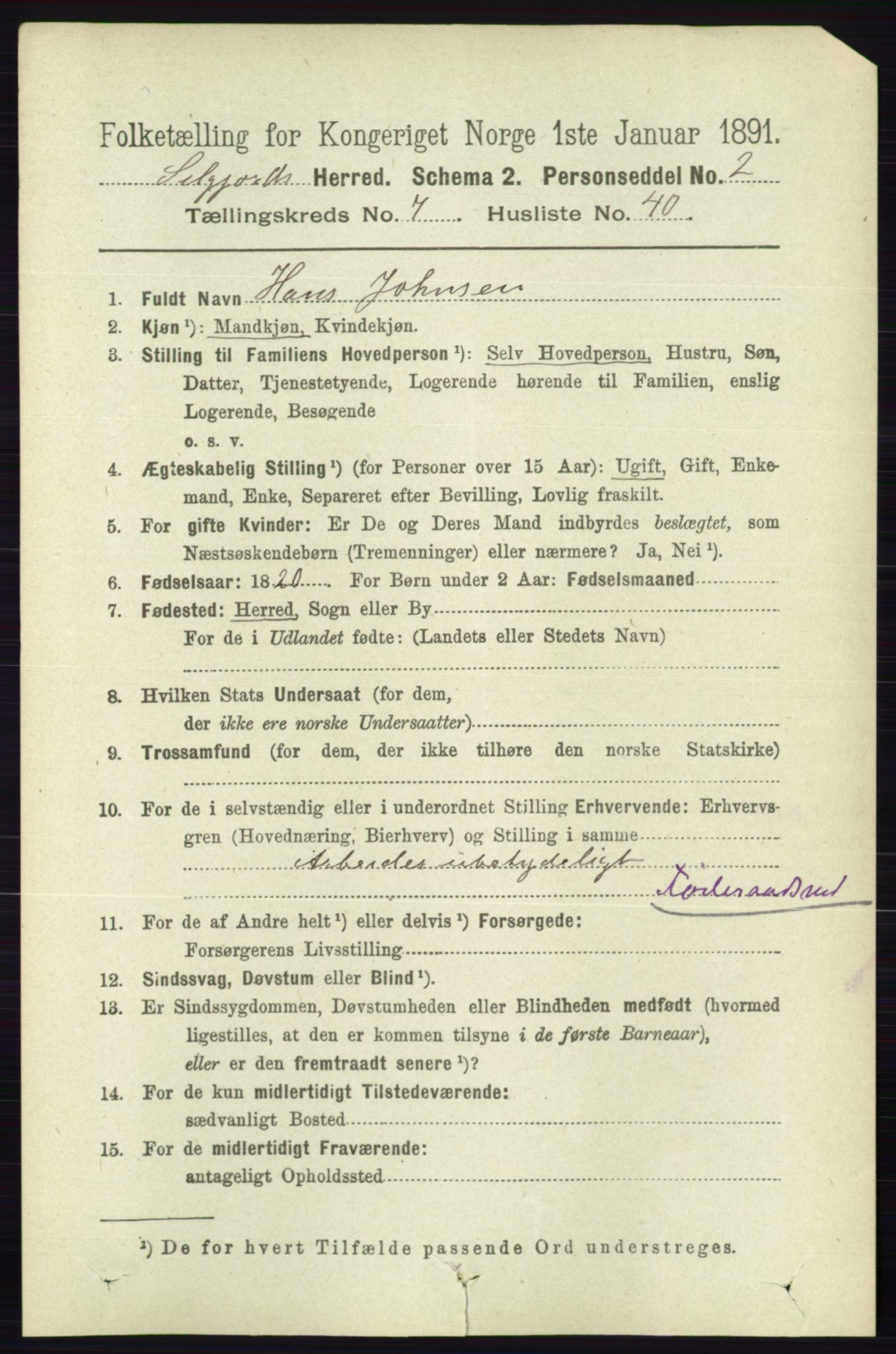 RA, 1891 census for 0828 Seljord, 1891, p. 2817