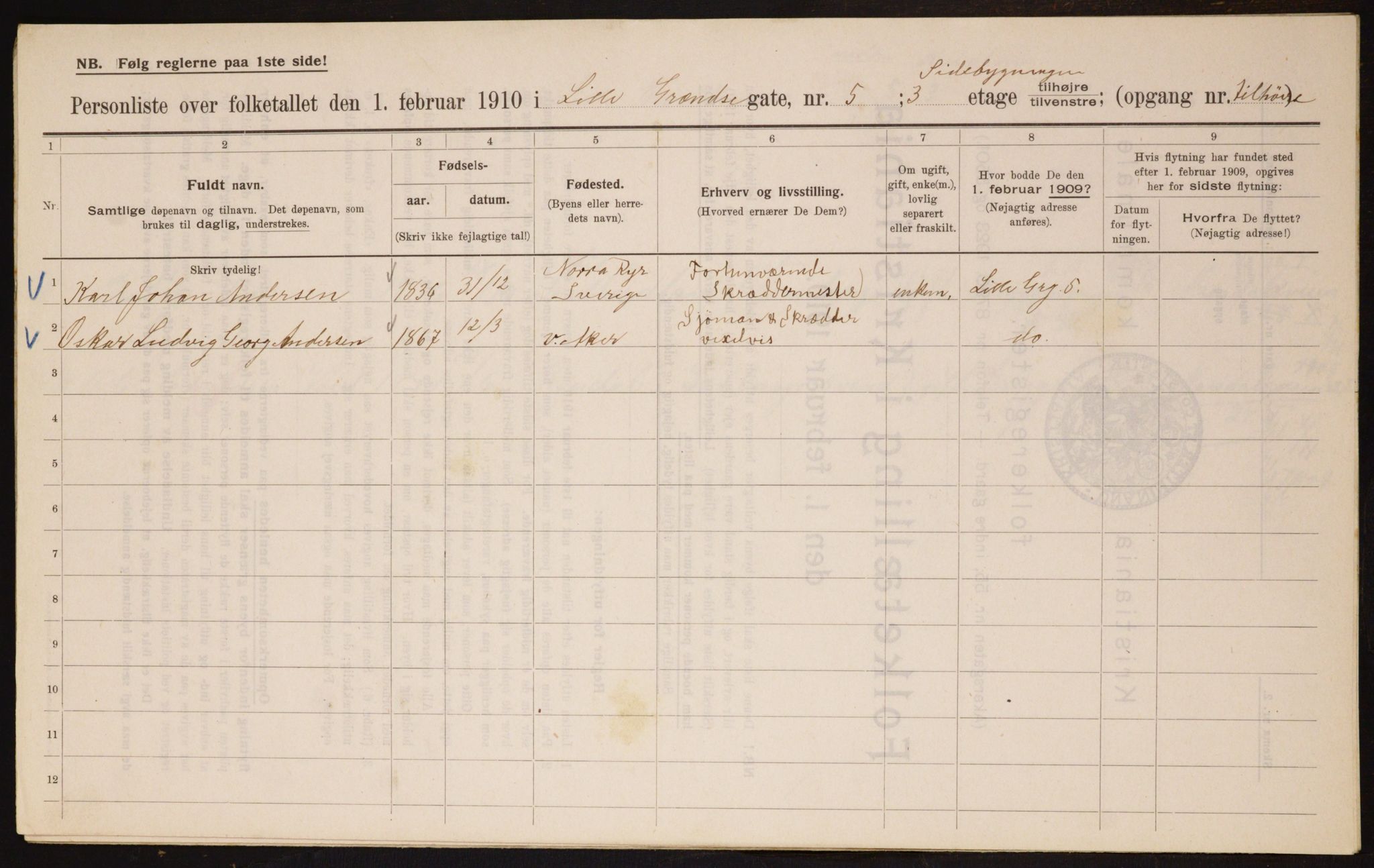 OBA, Municipal Census 1910 for Kristiania, 1910, p. 55571