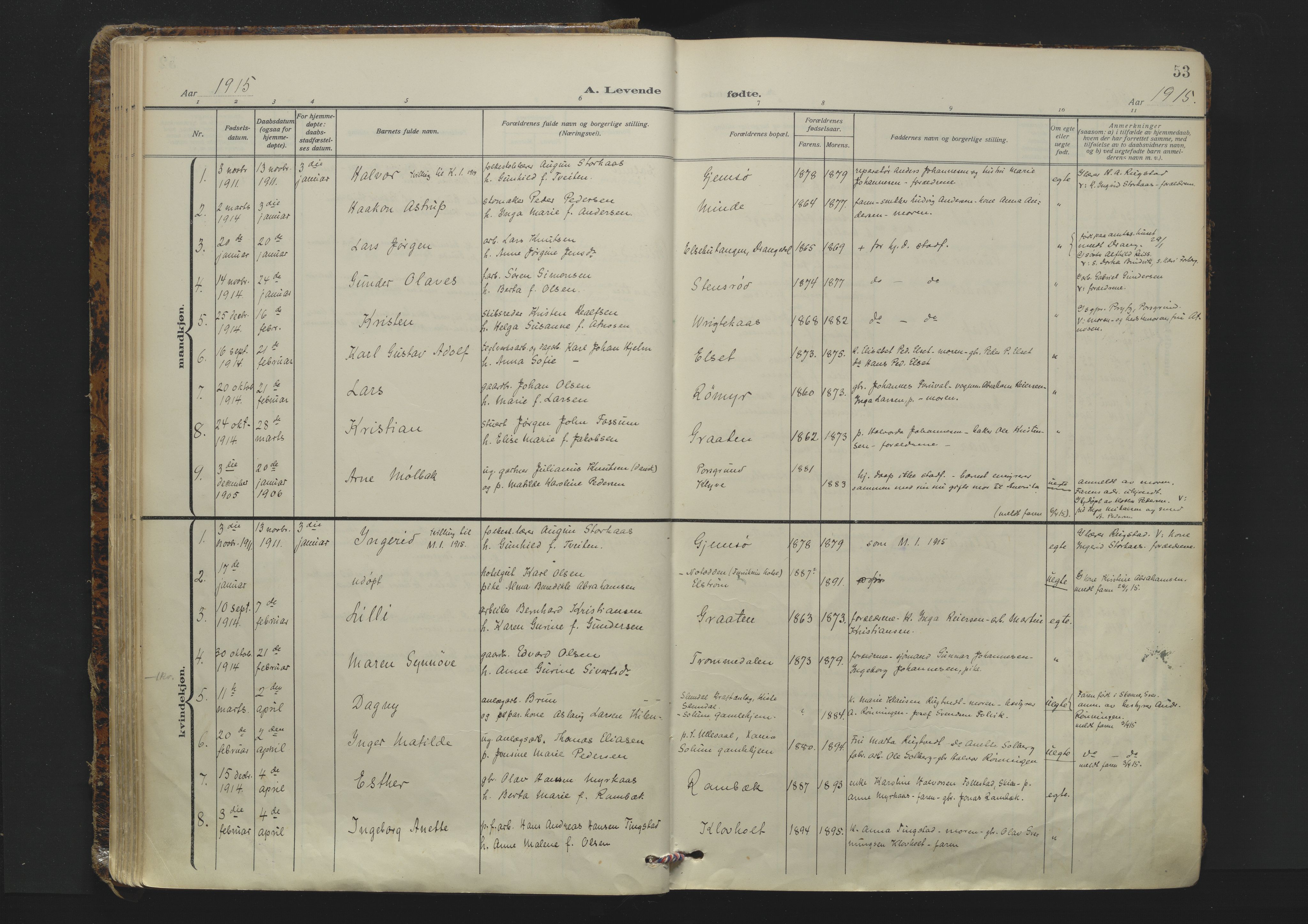 Solum kirkebøker, AV/SAKO-A-306/F/Fa/L0012: Parish register (official) no. I 12, 1909-1922, p. 53