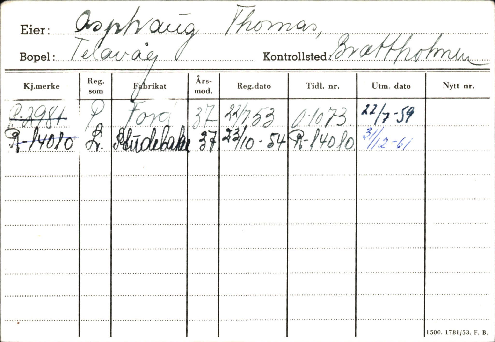 Statens vegvesen, Hordaland vegkontor, AV/SAB-A-5201/2/Ha/L0002: R-eierkort A, 1920-1971, p. 1238