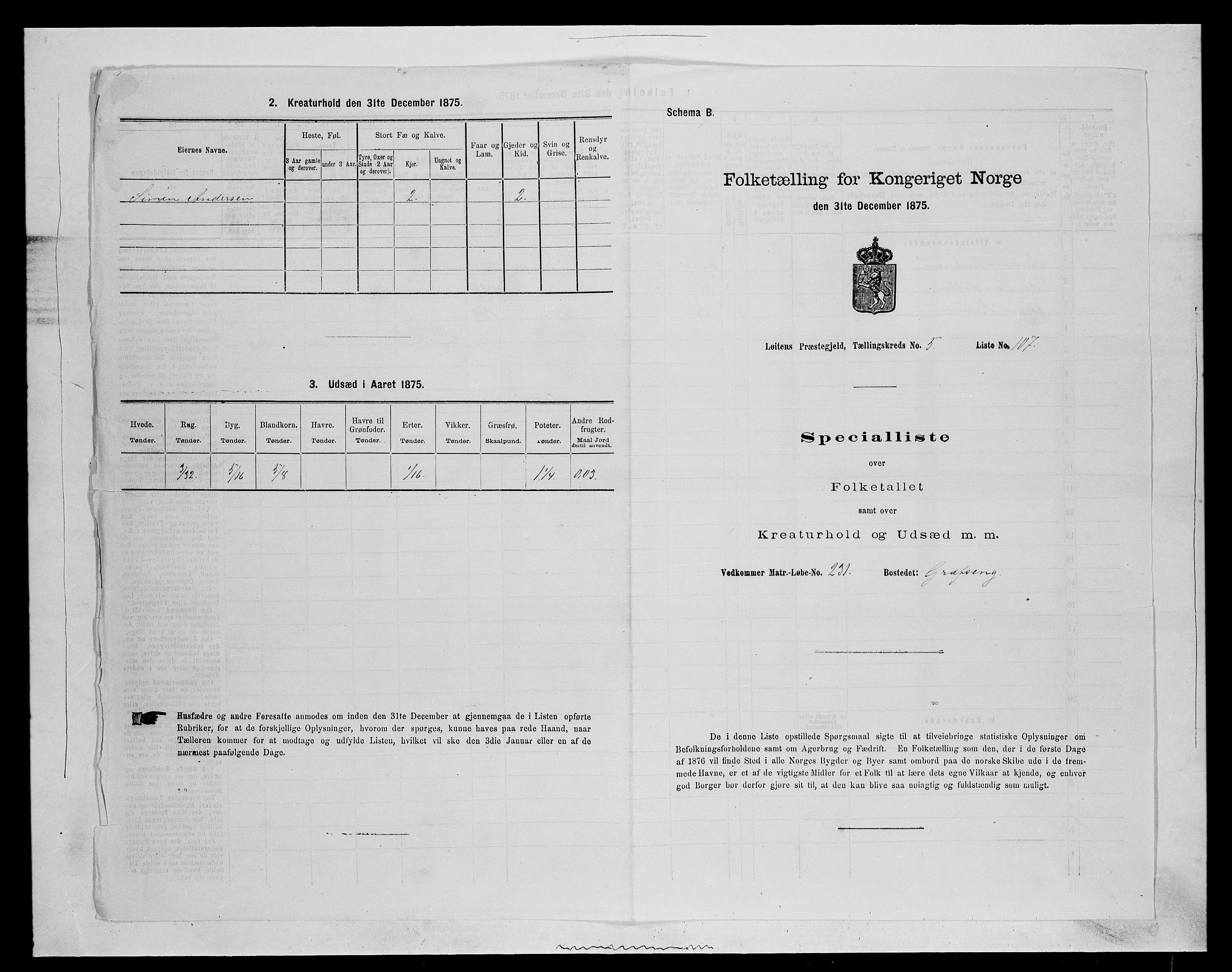 SAH, 1875 census for 0415P Løten, 1875, p. 1246