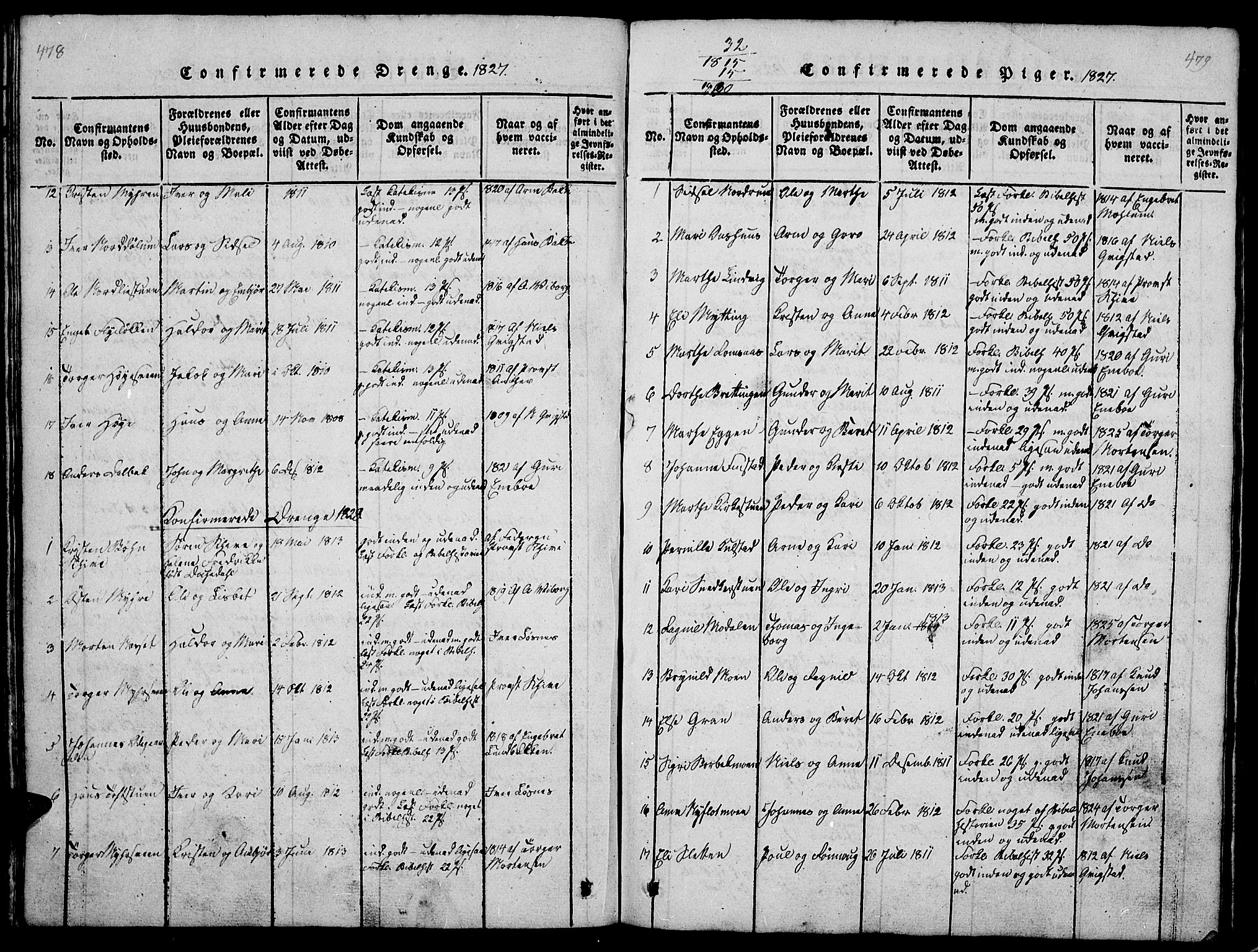 Ringebu prestekontor, SAH/PREST-082/H/Ha/Hab/L0001: Parish register (copy) no. 1, 1821-1839, p. 478-479