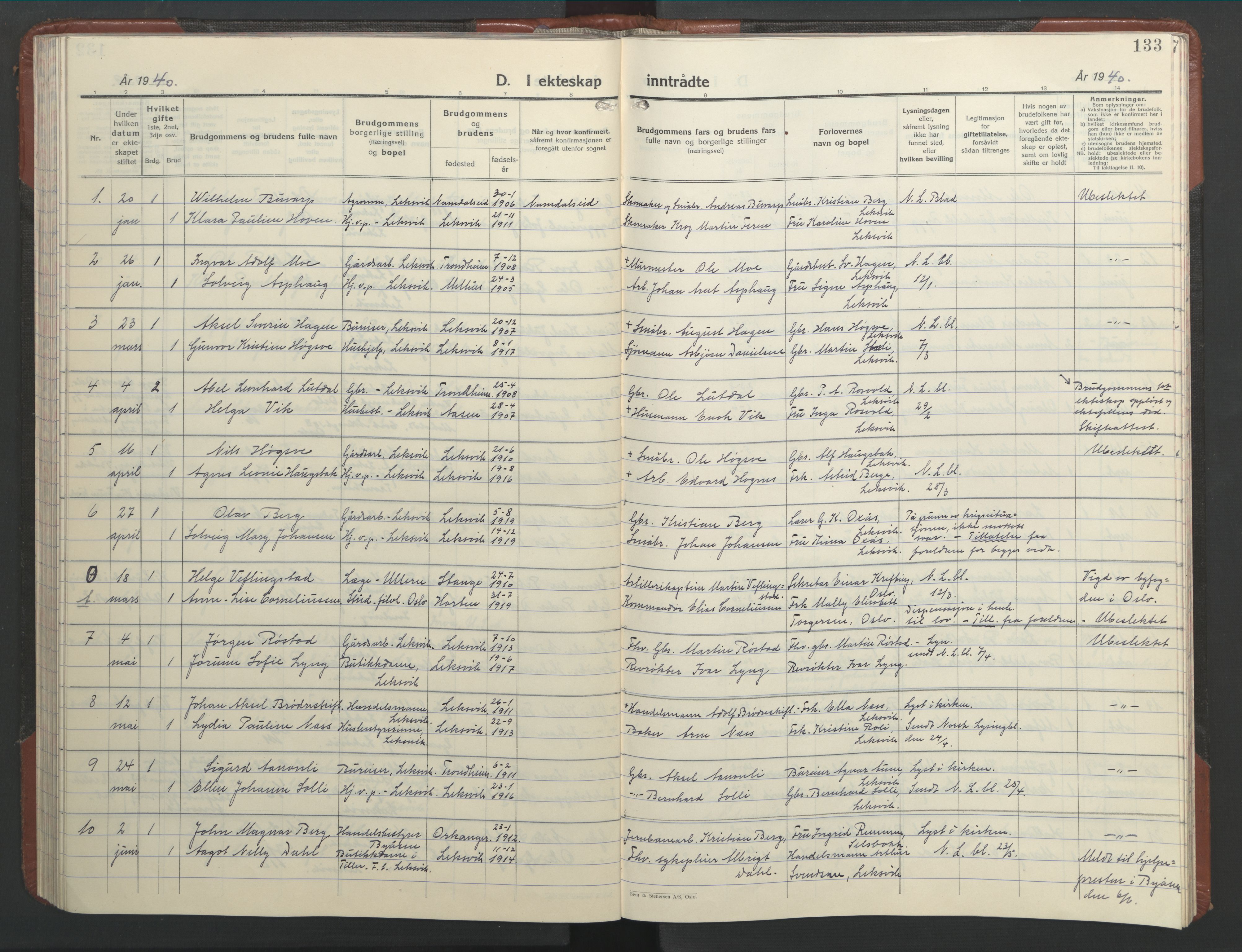 Ministerialprotokoller, klokkerbøker og fødselsregistre - Nord-Trøndelag, SAT/A-1458/701/L0019: Parish register (copy) no. 701C03, 1930-1953, p. 133
