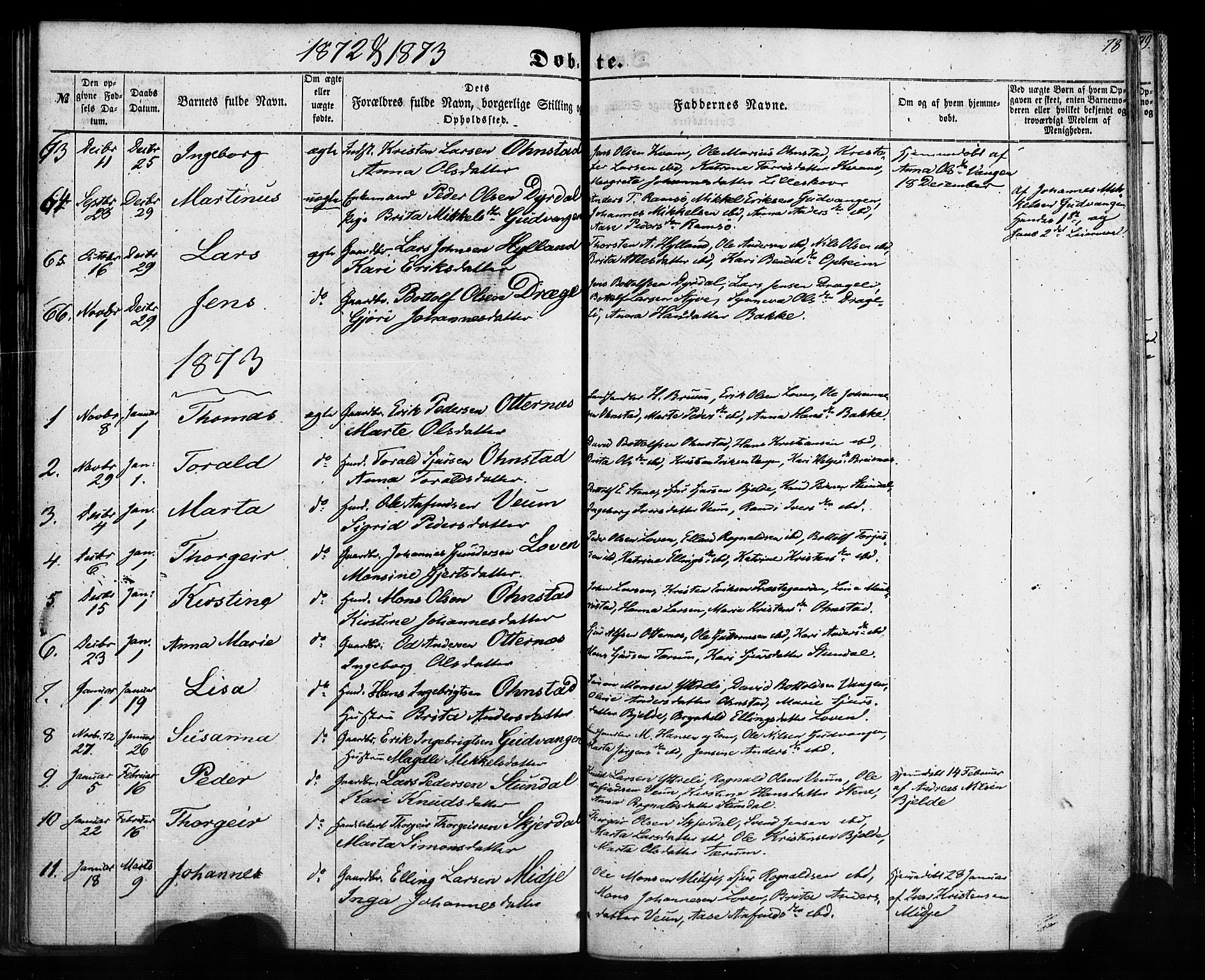 Aurland sokneprestembete, SAB/A-99937/H/Ha/Haa/L0008: Parish register (official) no. A 8, 1853-1879, p. 78
