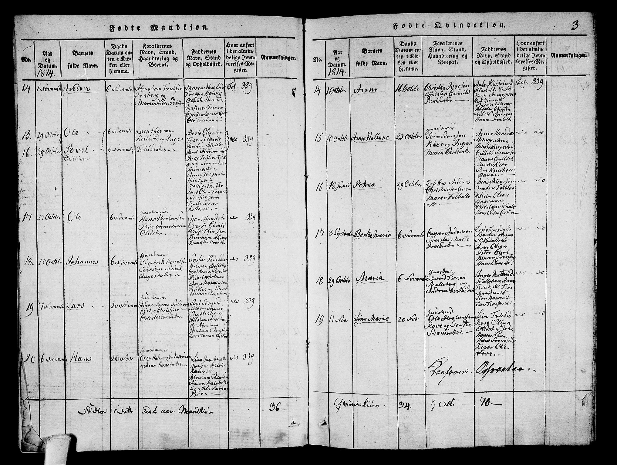 Sandar kirkebøker, SAKO/A-243/G/Ga/L0001: Parish register (copy) no. 1, 1814-1835, p. 3