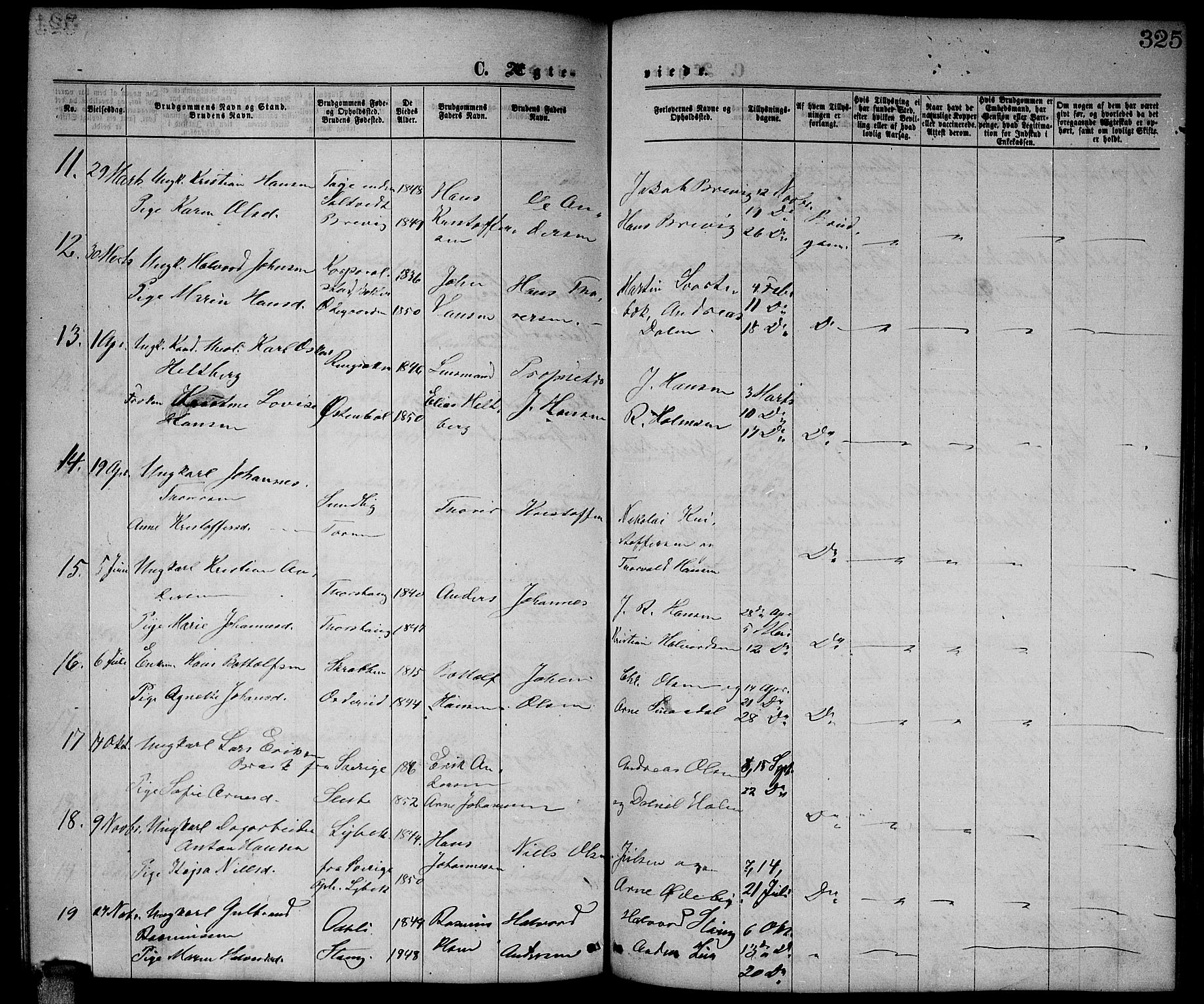 Enebakk prestekontor Kirkebøker, AV/SAO-A-10171c/G/Ga/L0005: Parish register (copy) no. I 5, 1867-1888, p. 325