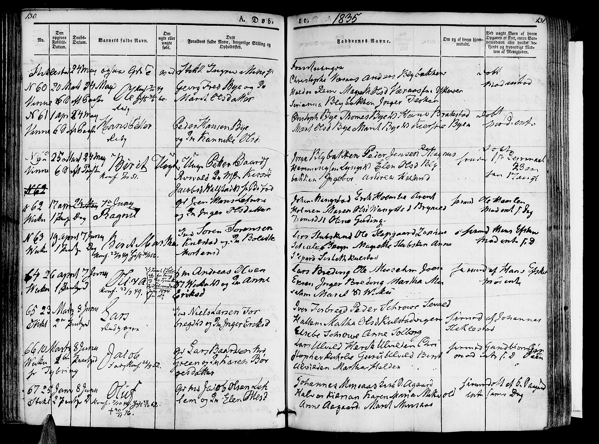 Ministerialprotokoller, klokkerbøker og fødselsregistre - Nord-Trøndelag, SAT/A-1458/723/L0238: Parish register (official) no. 723A07, 1831-1840, p. 130-131