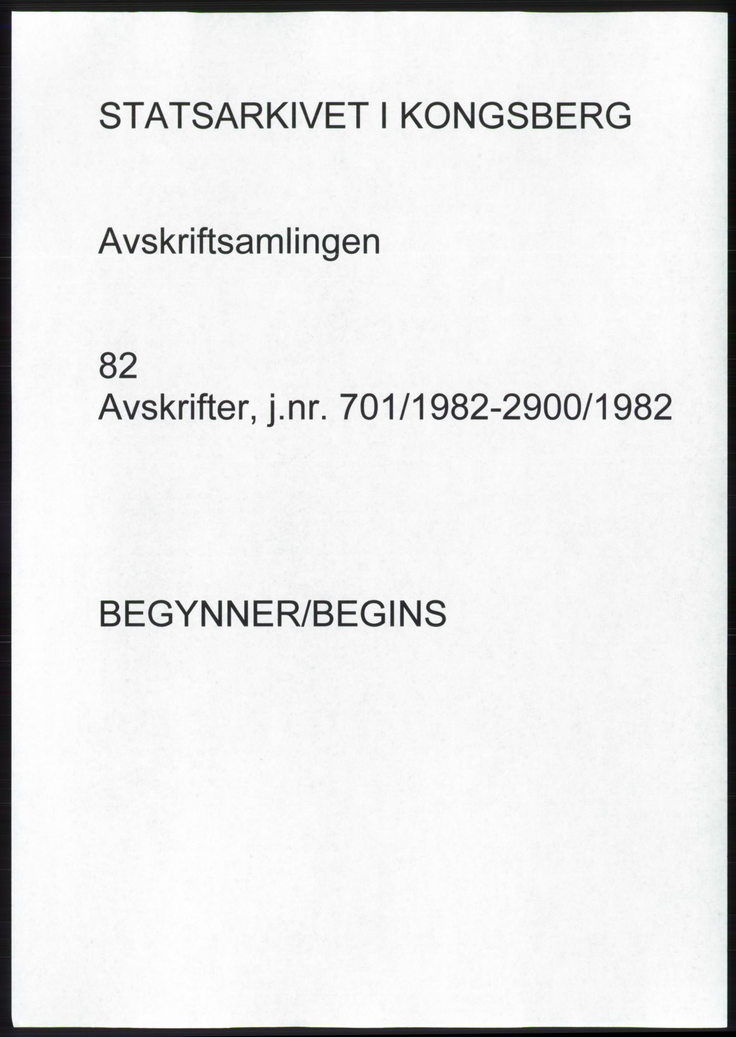 Statsarkivet i Kongsberg, SAKO/A-0001, 1982, p. 1