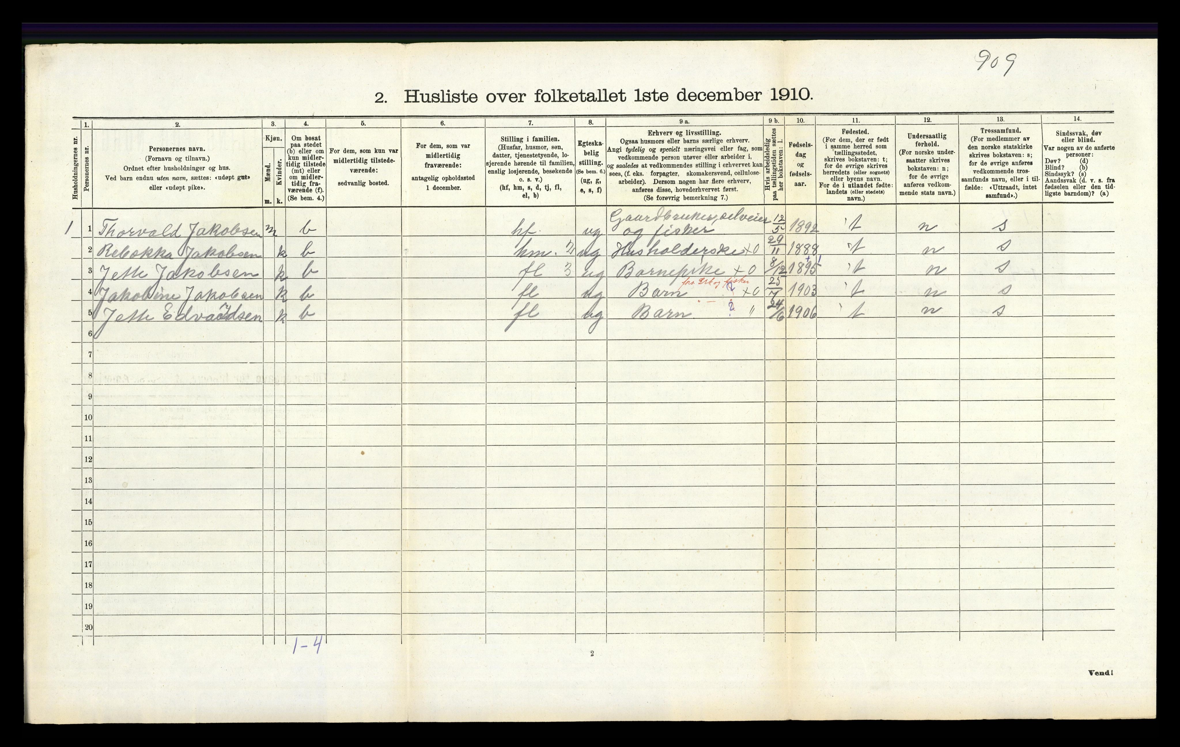 RA, 1910 census for Eigersund, 1910, p. 291