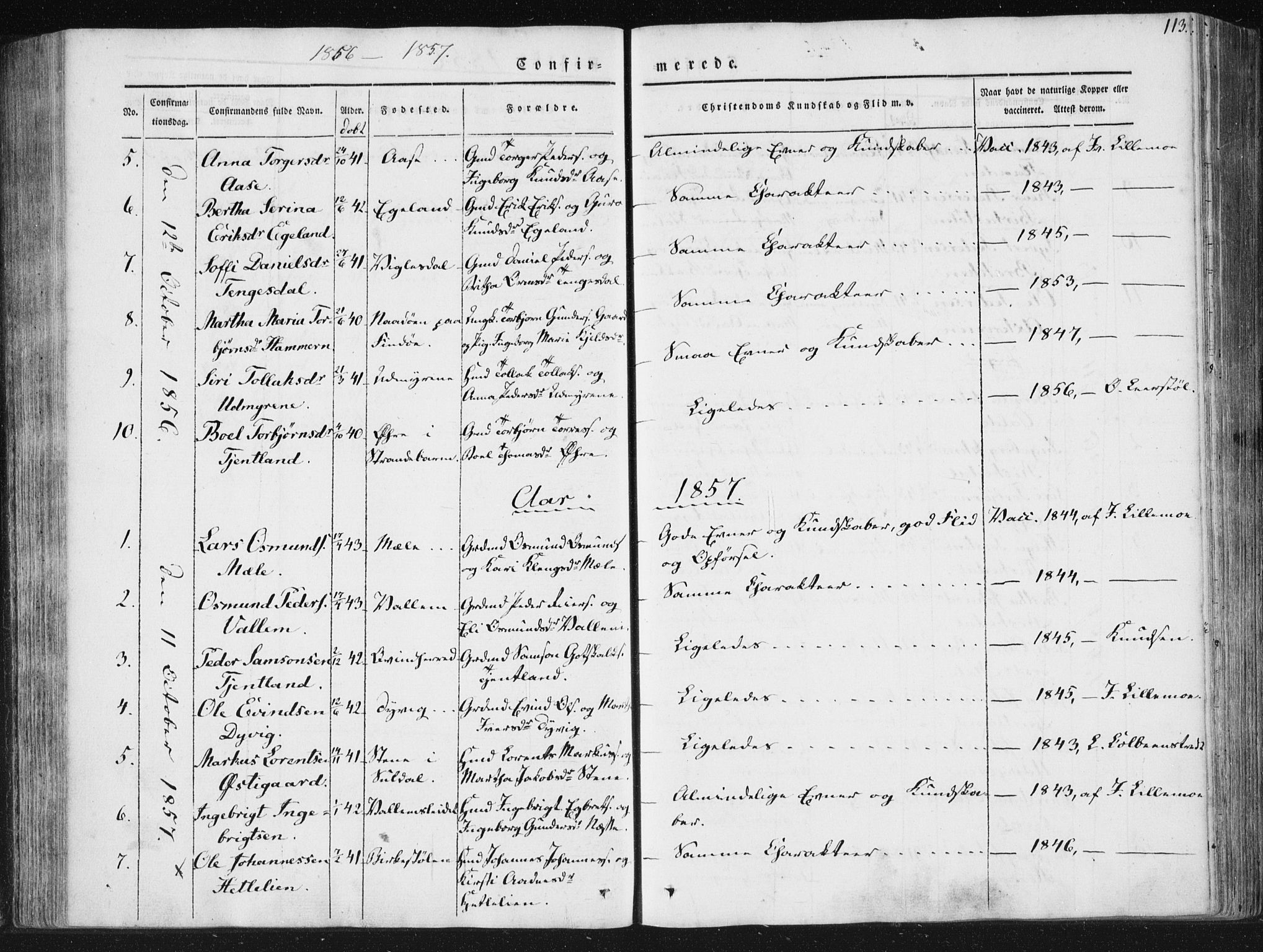 Hjelmeland sokneprestkontor, AV/SAST-A-101843/01/IV/L0008: Parish register (official) no. A 8, 1842-1861, p. 113