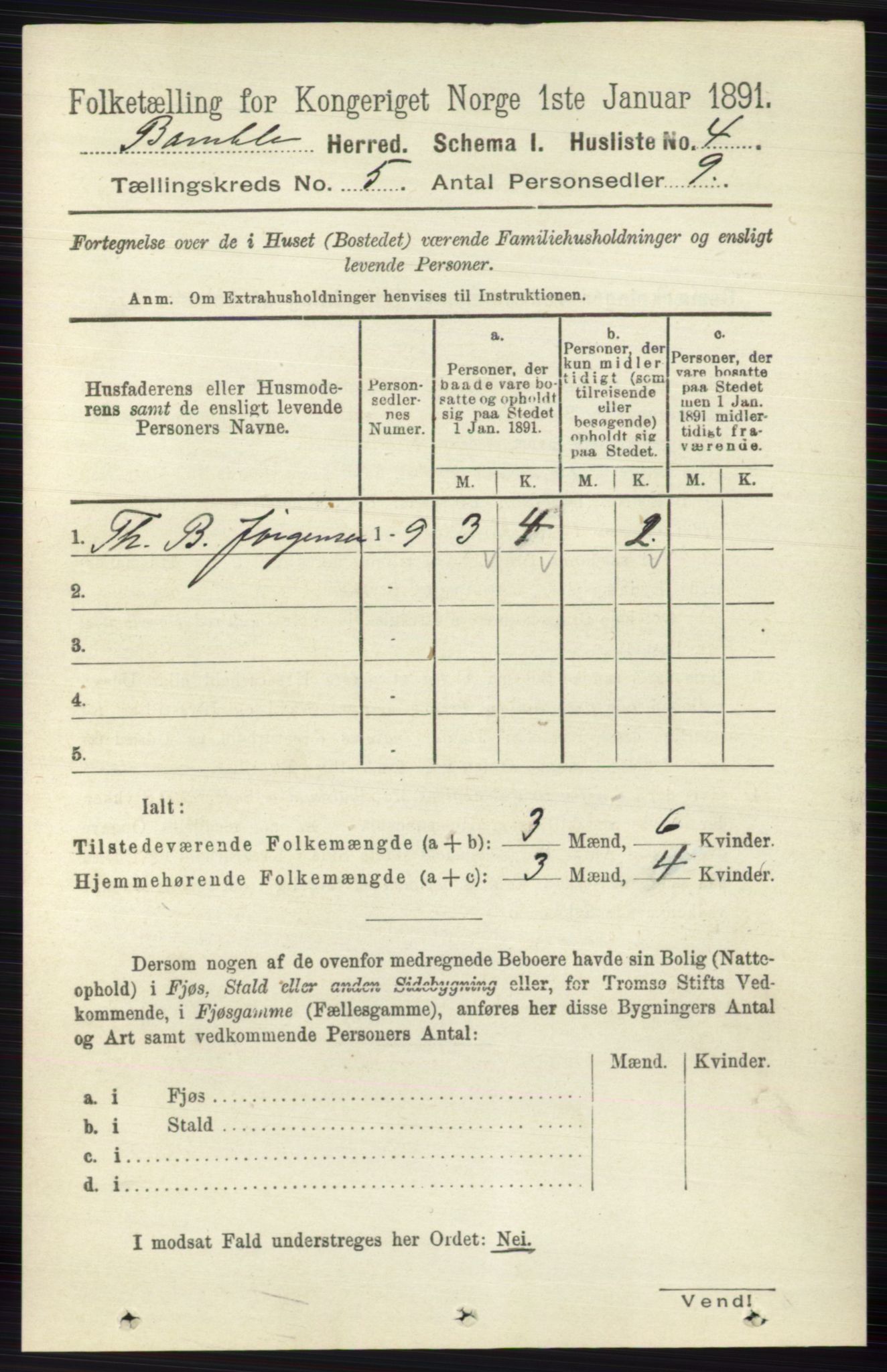 RA, 1891 census for 0814 Bamble, 1891, p. 2176