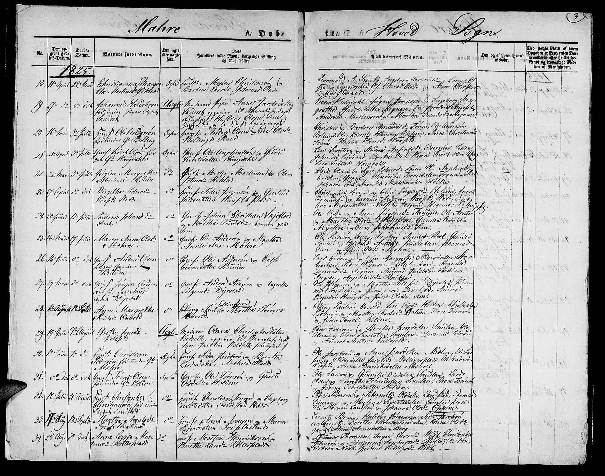 Ministerialprotokoller, klokkerbøker og fødselsregistre - Nord-Trøndelag, AV/SAT-A-1458/735/L0336: Parish register (official) no. 735A05 /1, 1825-1835, p. 3