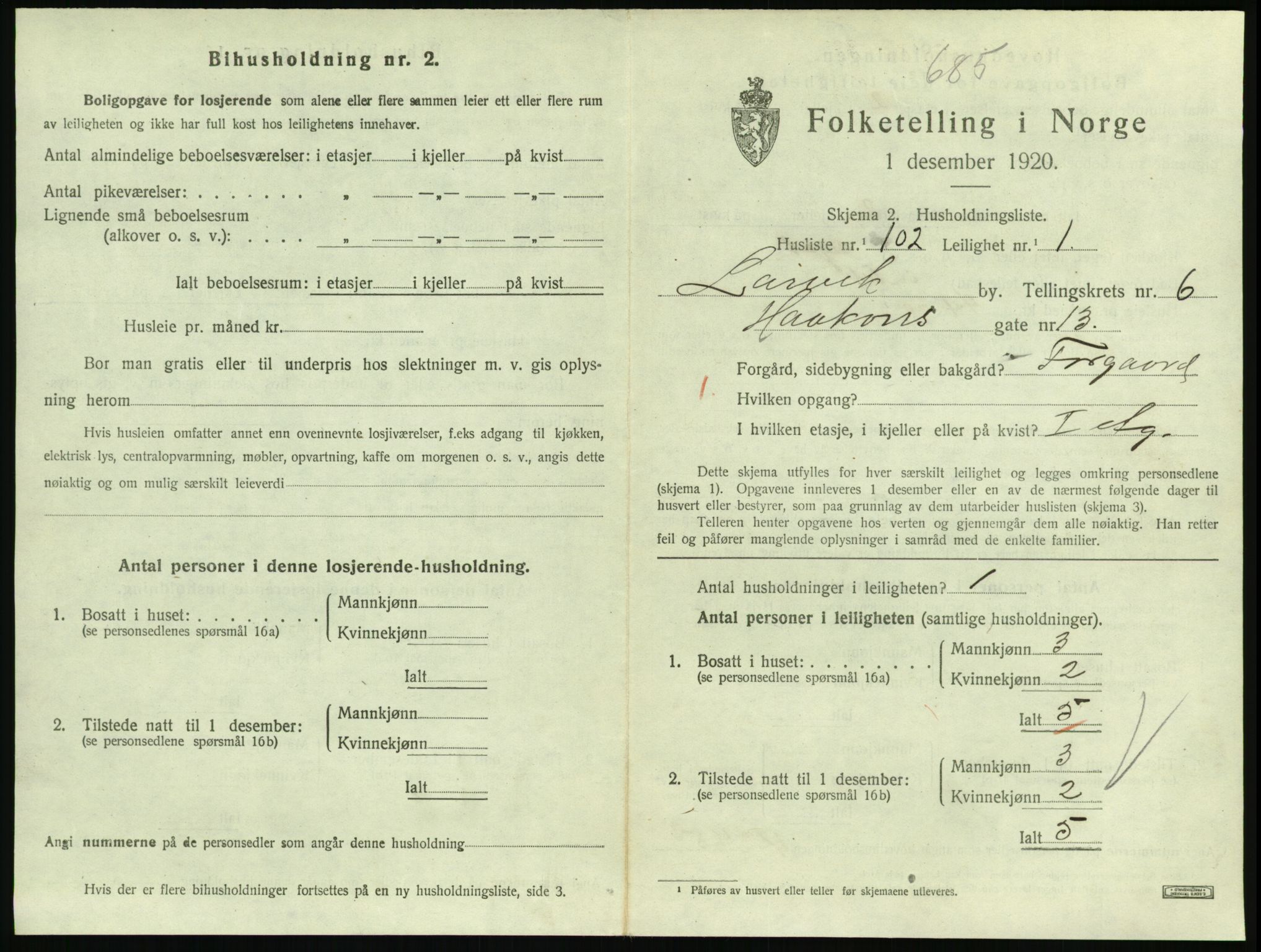 SAKO, 1920 census for Larvik, 1920, p. 5764