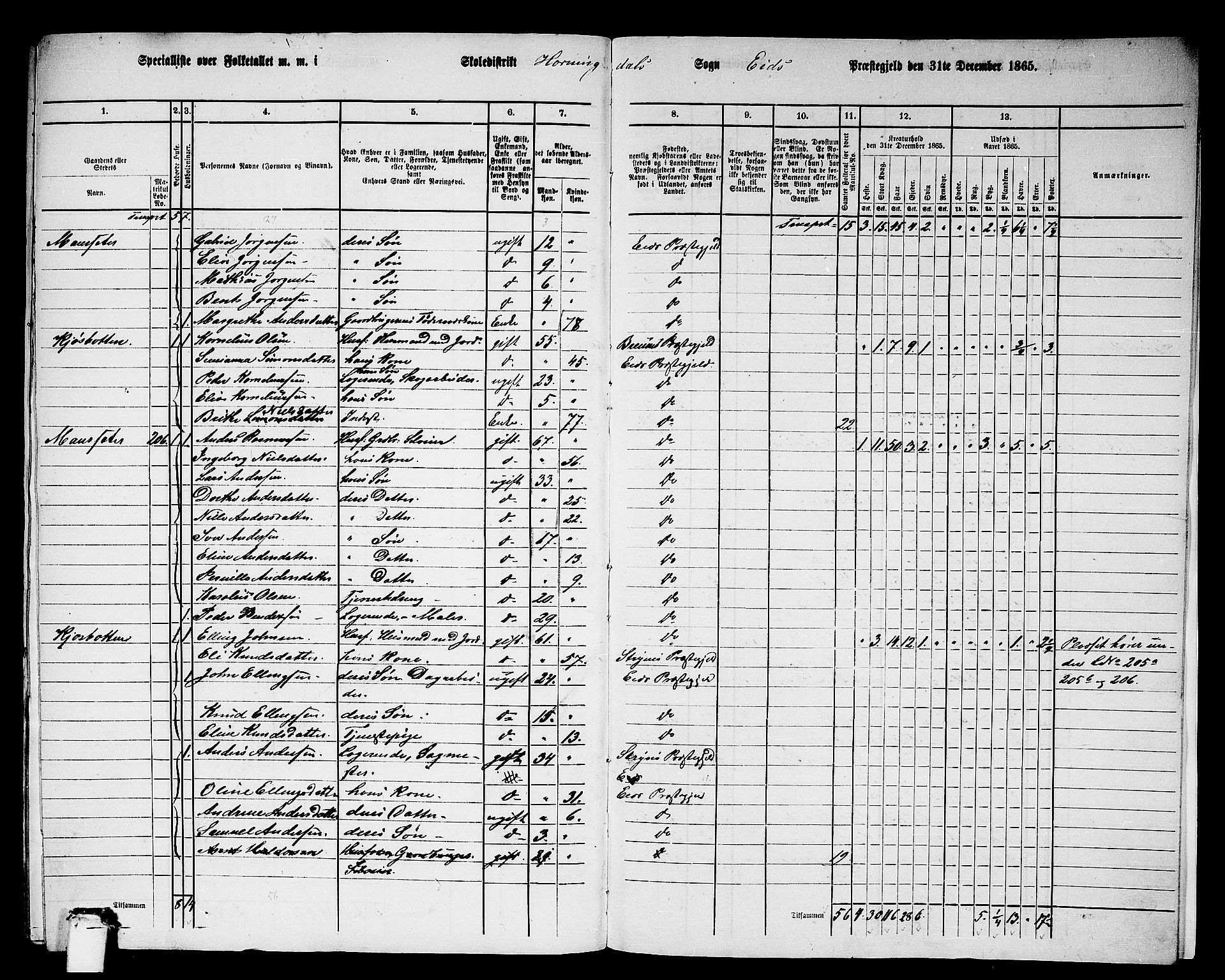 RA, 1865 census for Eid, 1865, p. 212