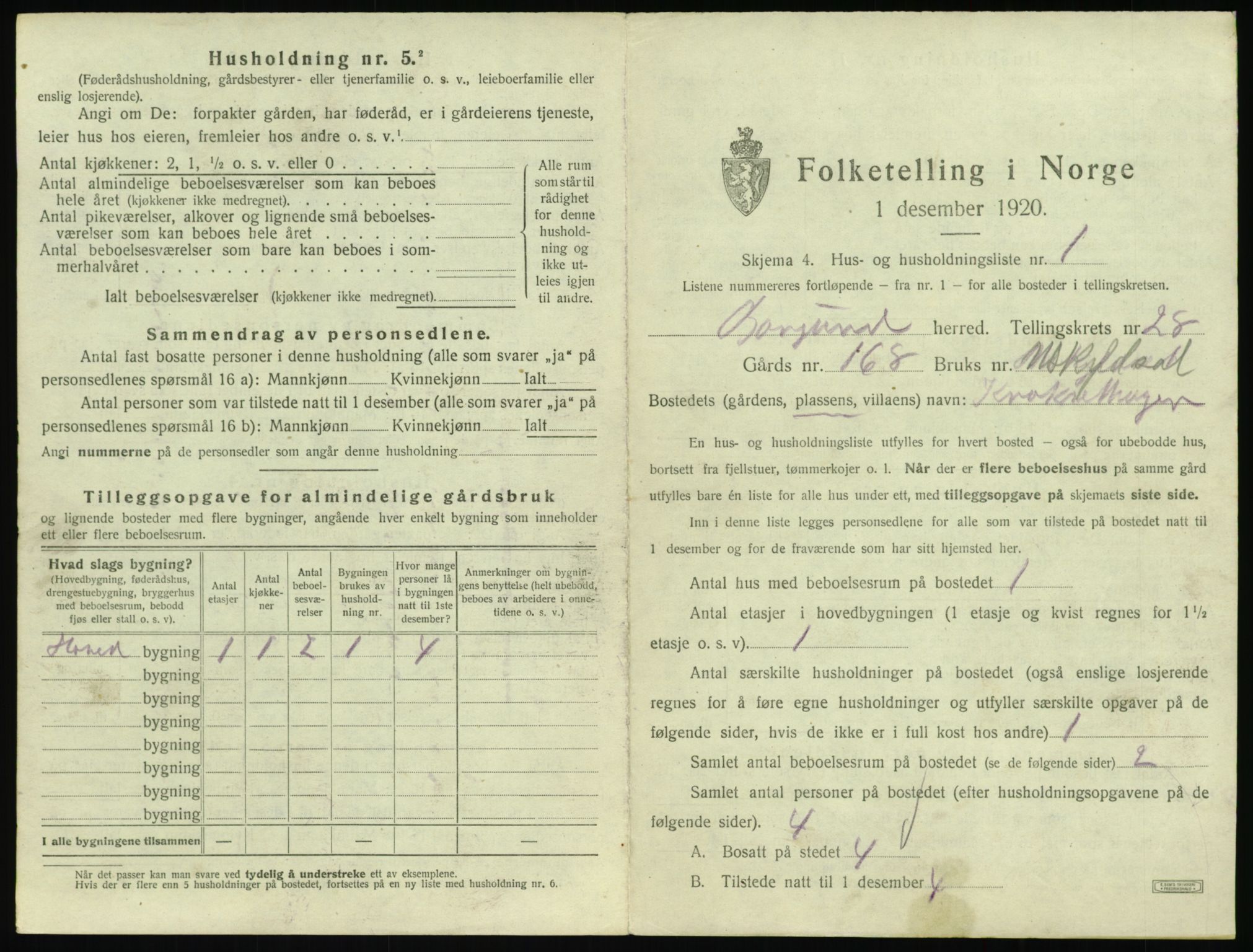 SAT, 1920 census for Borgund, 1920, p. 2190