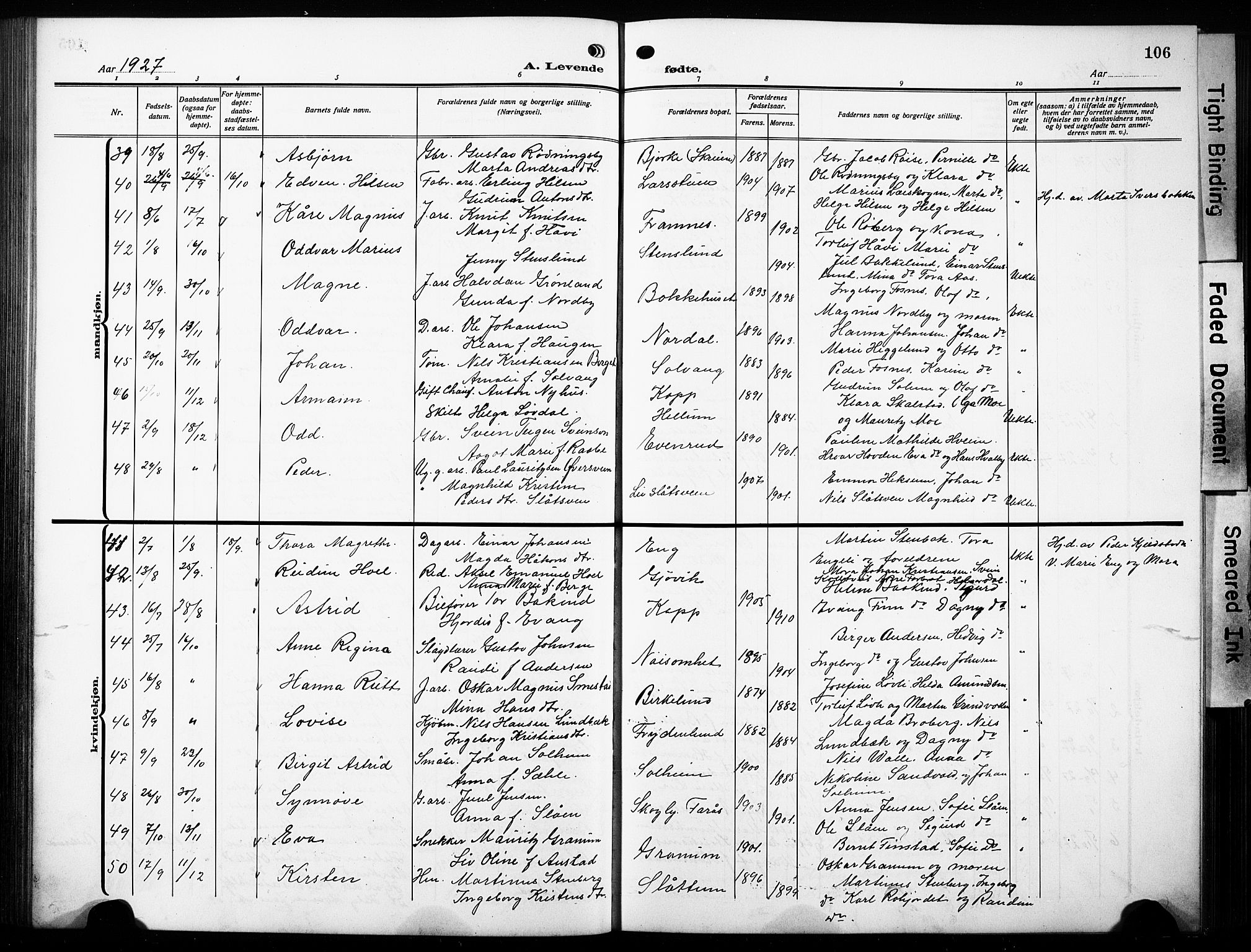 Østre Toten prestekontor, SAH/PREST-104/H/Ha/Hab/L0010: Parish register (copy) no. 10, 1912-1933, p. 106