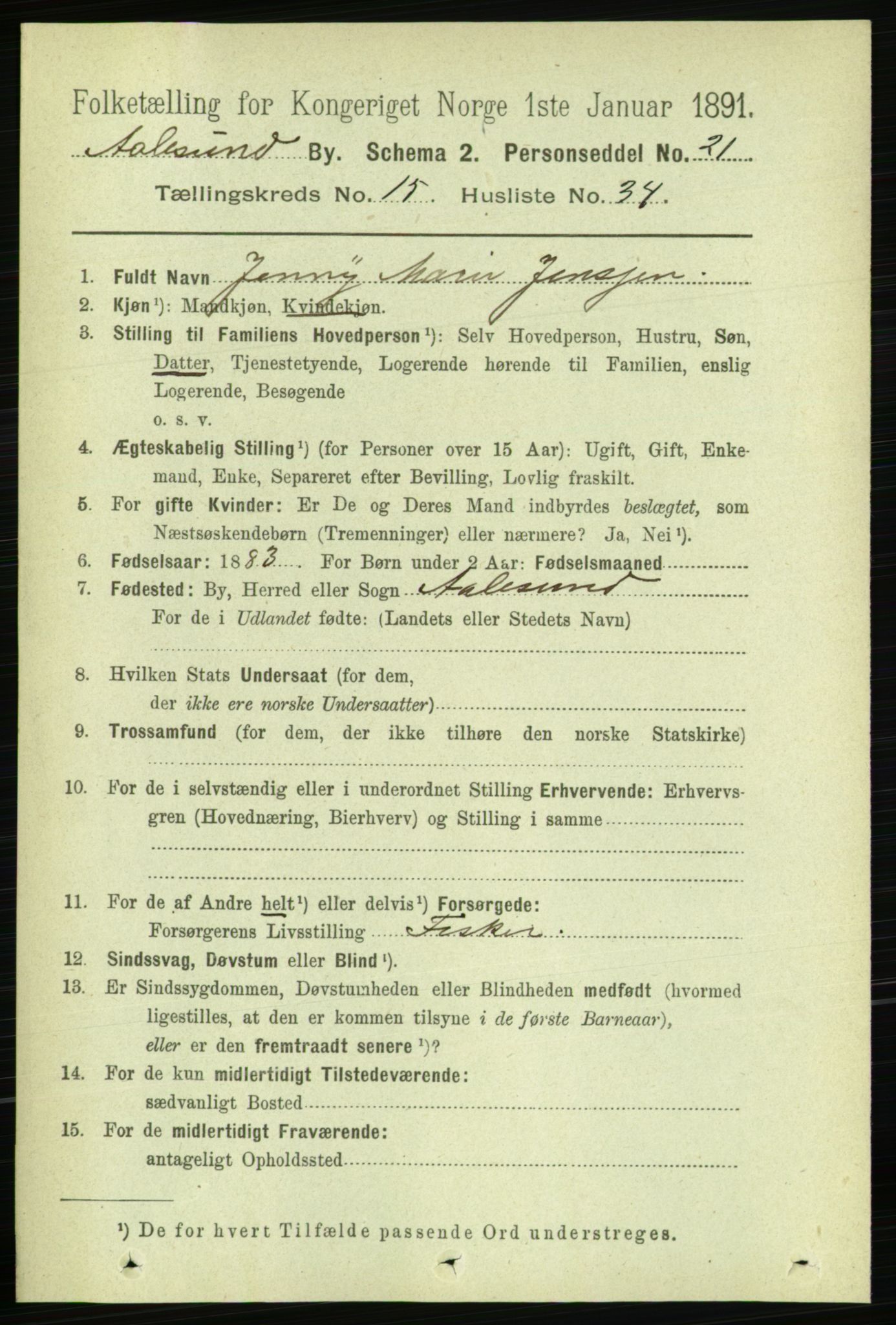 RA, 1891 census for 1501 Ålesund, 1891, p. 9400