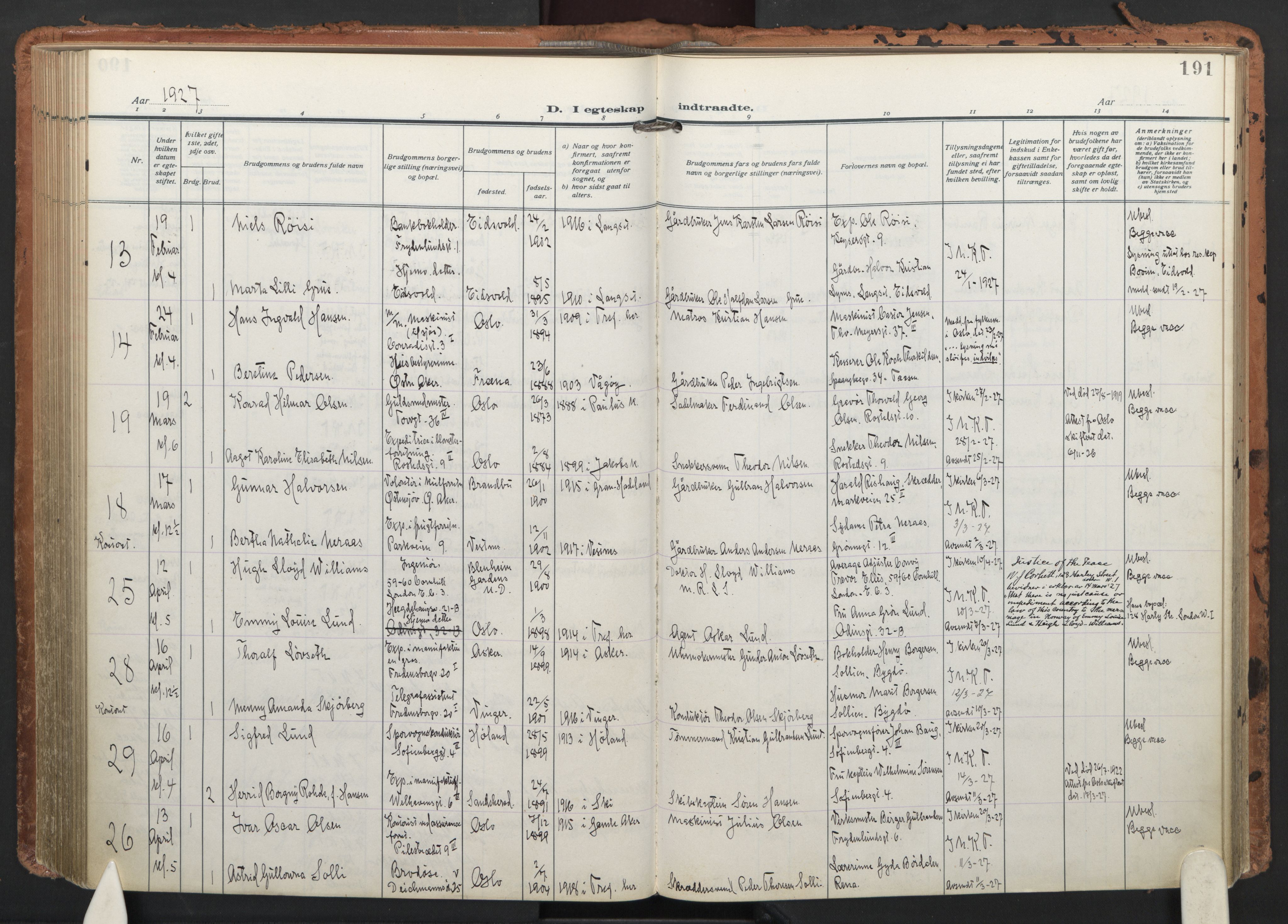 Trefoldighet prestekontor Kirkebøker, AV/SAO-A-10882/F/Fc/L0008: Parish register (official) no. III 8, 1920-1932, p. 191