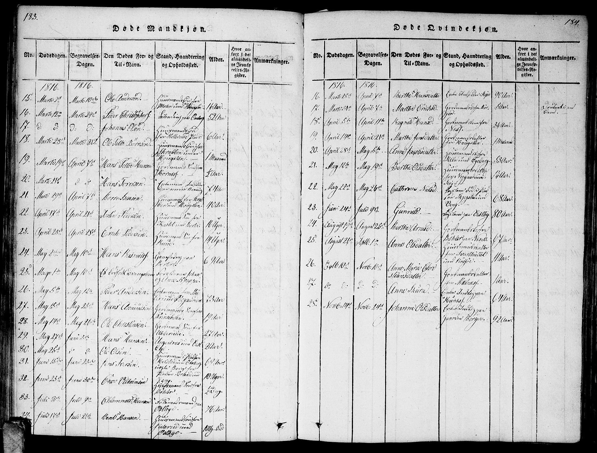 Enebakk prestekontor Kirkebøker, AV/SAO-A-10171c/F/Fa/L0006: Parish register (official) no. I 6, 1815-1832, p. 183-184