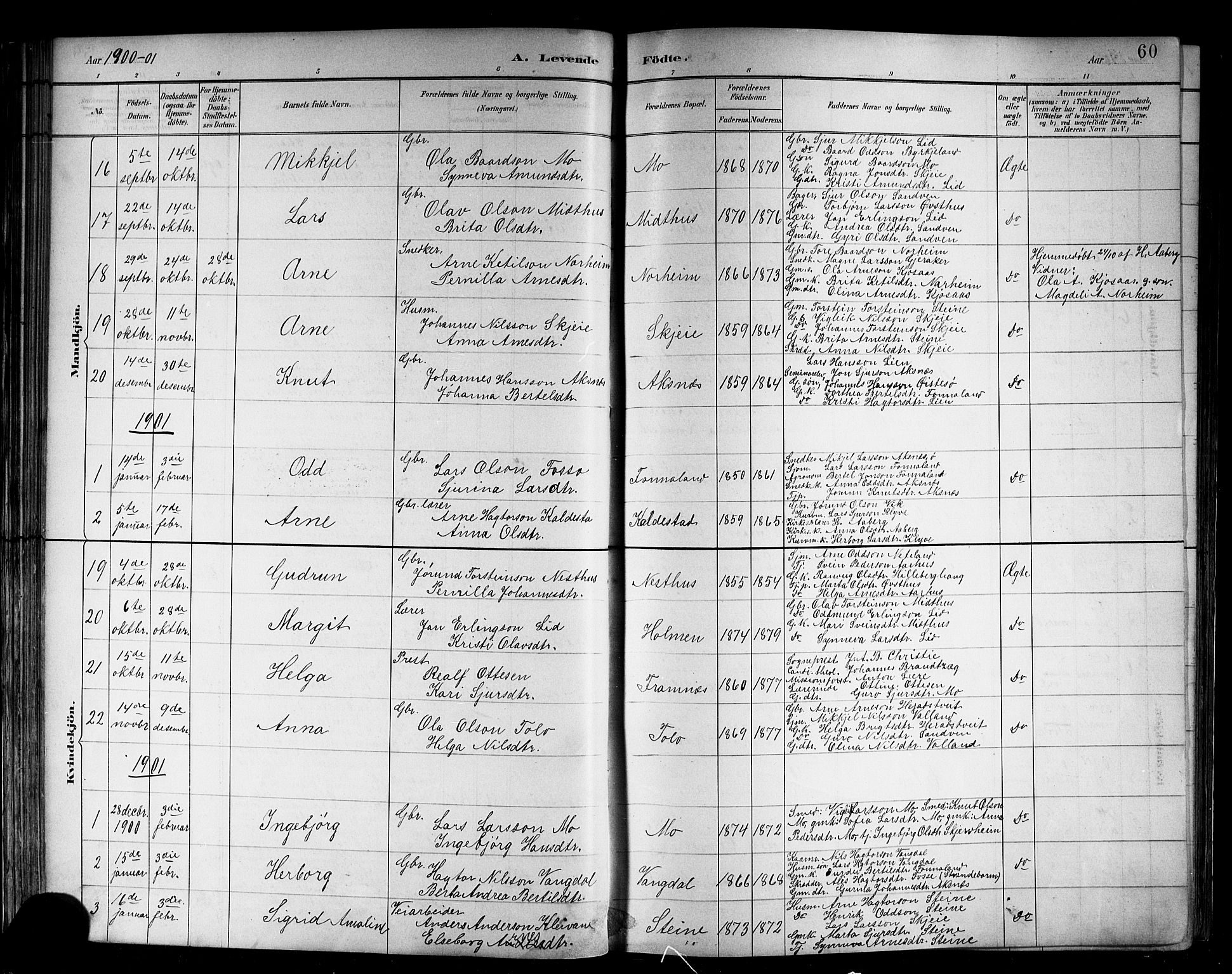 Kvam sokneprestembete, SAB/A-76201/H/Hab: Parish register (copy) no. B 3, 1884-1916, p. 60
