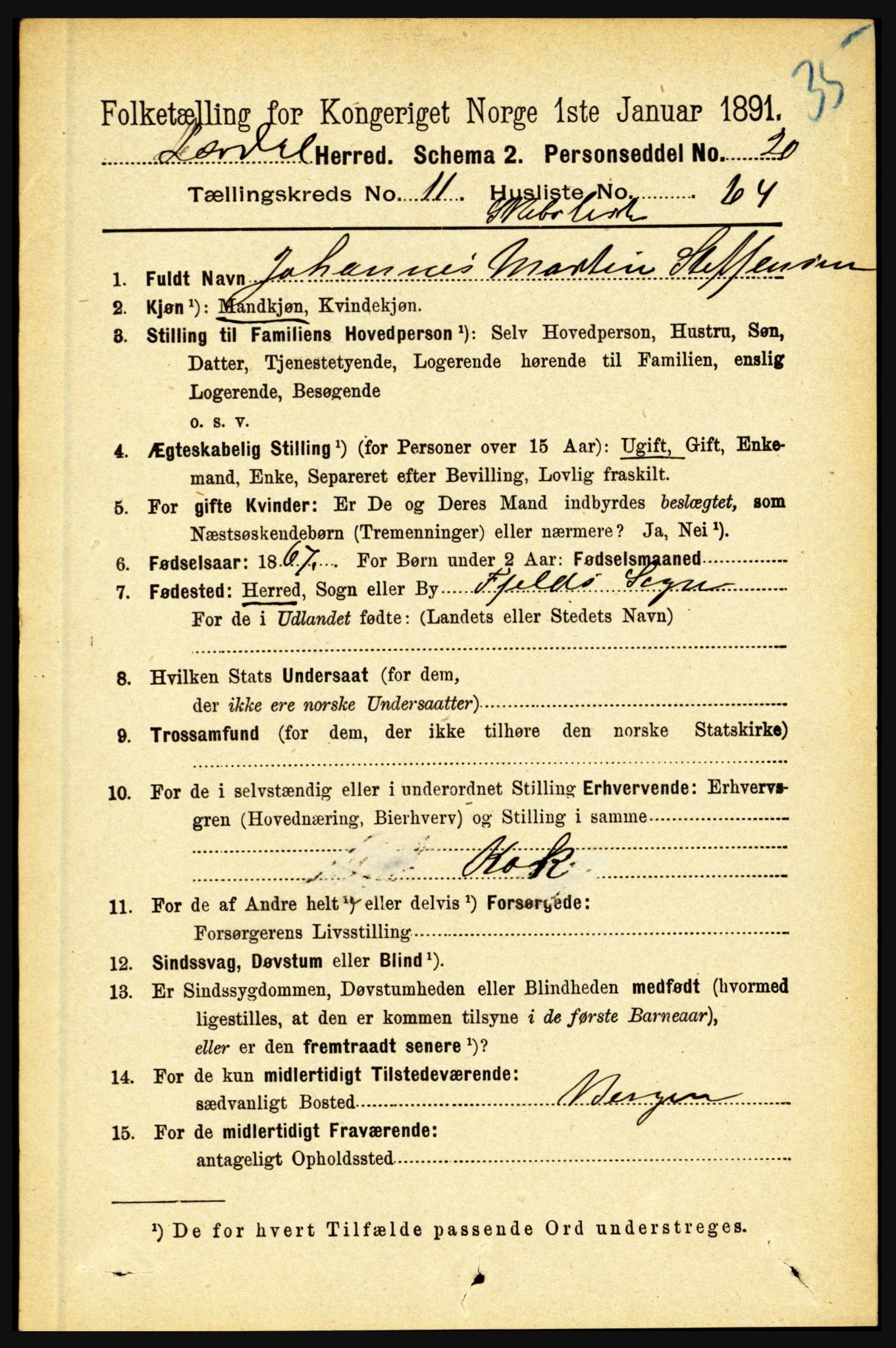 RA, 1891 census for 1422 Lærdal, 1891, p. 2513