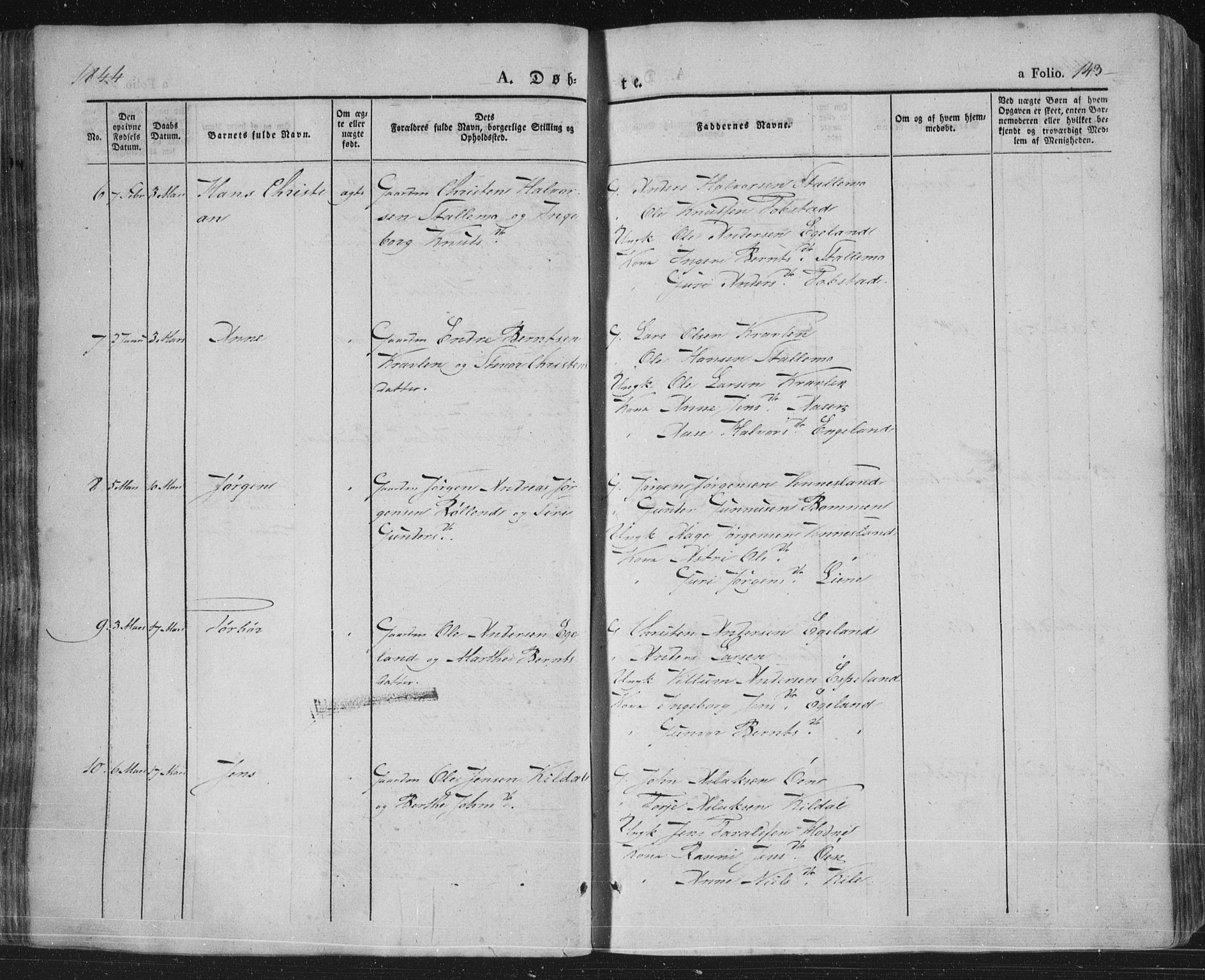 Vennesla sokneprestkontor, AV/SAK-1111-0045/Fa/Fac/L0004: Parish register (official) no. A 4, 1834-1855, p. 143