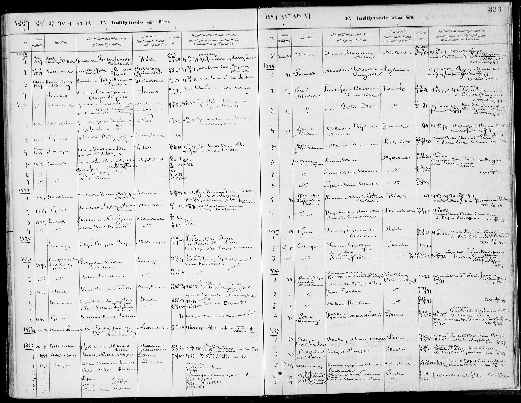 Kvinnherad sokneprestembete, SAB/A-76401/H/Haa: Parish register (official) no. B  1, 1887-1921, p. 323