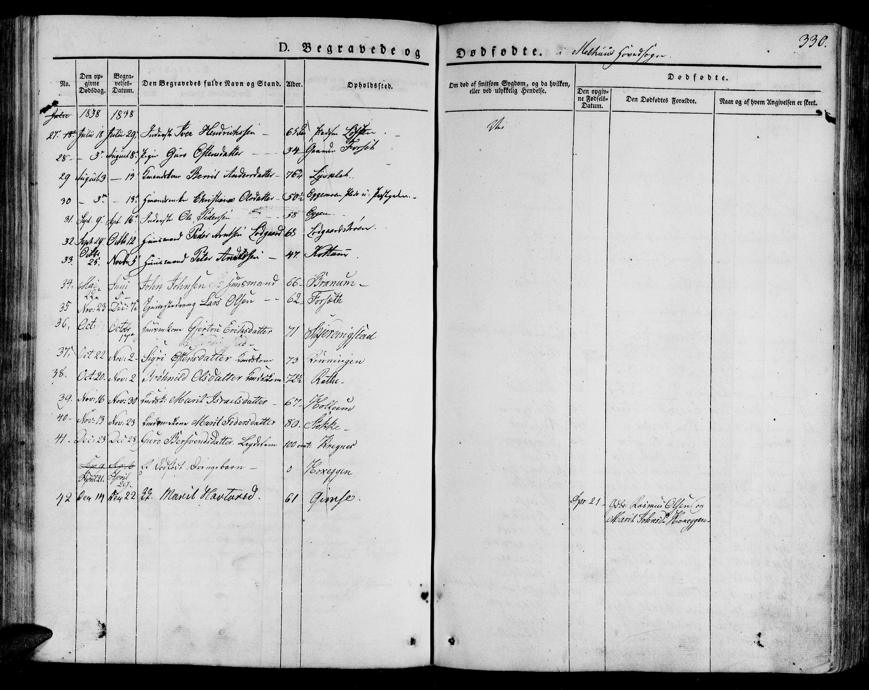 Ministerialprotokoller, klokkerbøker og fødselsregistre - Sør-Trøndelag, AV/SAT-A-1456/691/L1070: Parish register (official) no. 691A05 /1, 1826-1841, p. 330