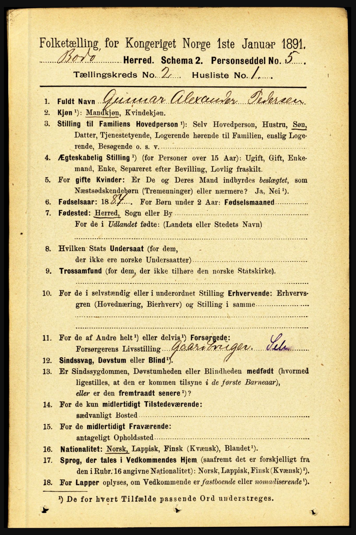 RA, 1891 census for 1843 Bodø, 1891, p. 674