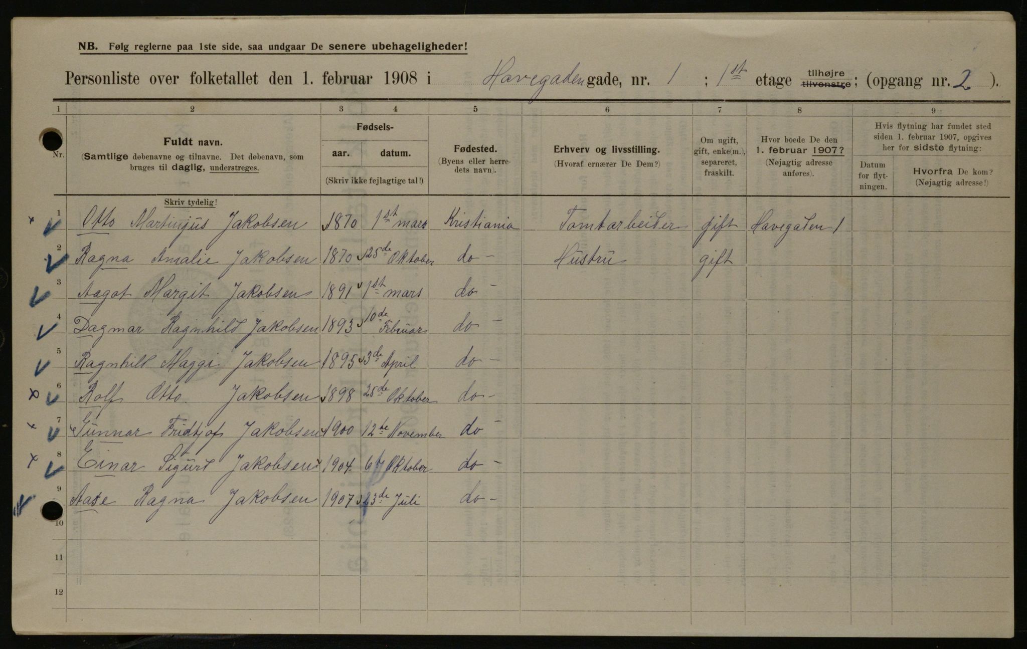 OBA, Municipal Census 1908 for Kristiania, 1908, p. 30129