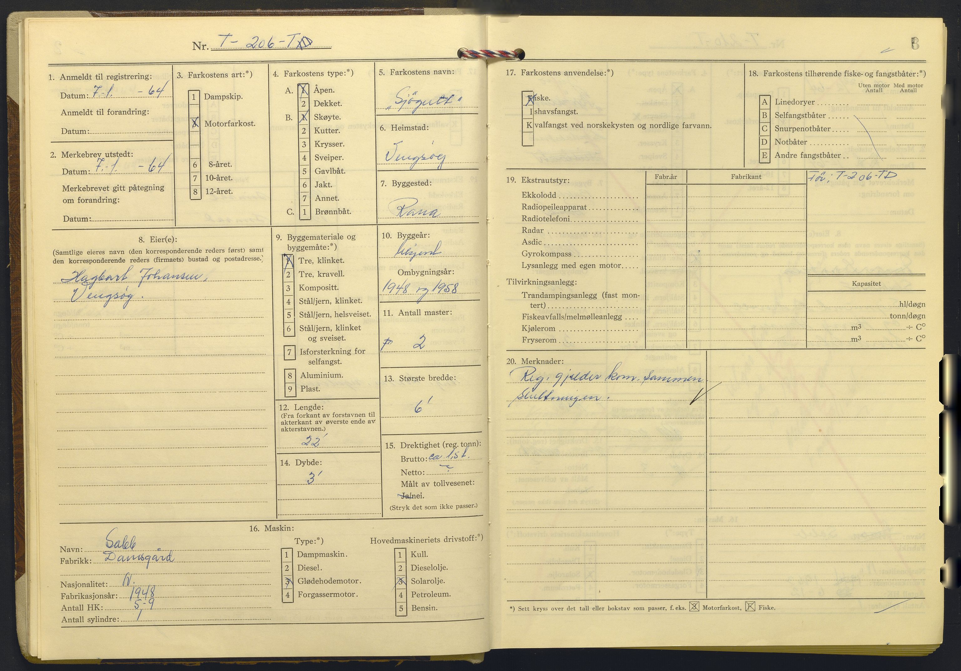 Fiskeridirektoratet - 1 Adm. ledelse - 13 Båtkontoret, AV/SAB-A-2003/I/Ia/Iab/L0072: 135.0230/2  Merkeprotokoll - Tromsø, 1963-1966