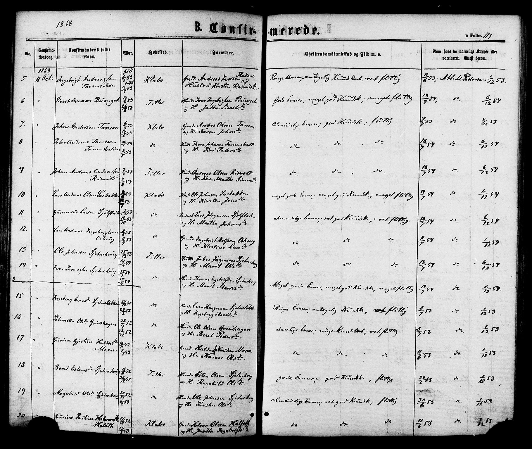 Ministerialprotokoller, klokkerbøker og fødselsregistre - Sør-Trøndelag, SAT/A-1456/618/L0442: Parish register (official) no. 618A06 /1, 1863-1879, p. 113