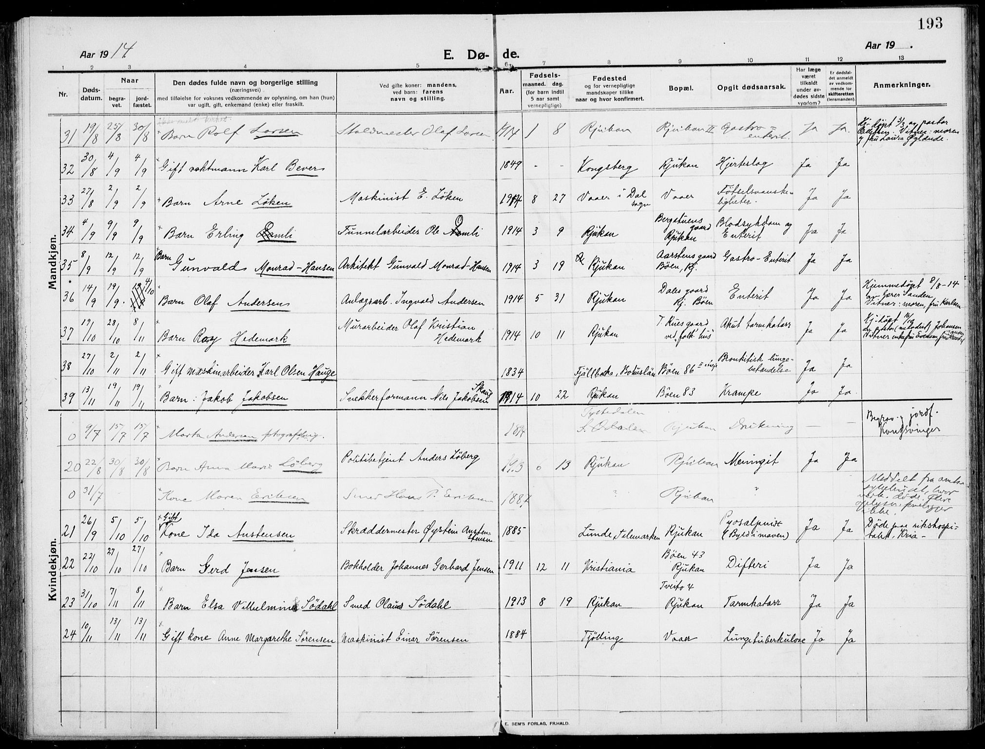 Rjukan kirkebøker, SAKO/A-294/F/Fa/L0002: Parish register (official) no. 2, 1912-1917, p. 193
