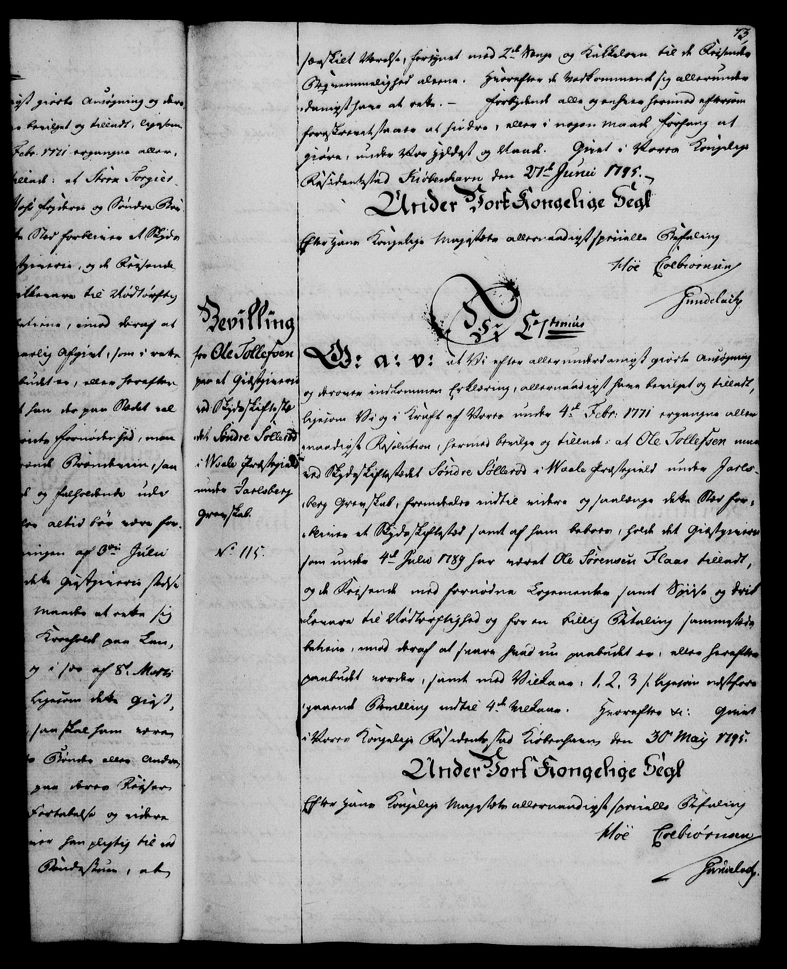 Rentekammeret, Kammerkanselliet, AV/RA-EA-3111/G/Gg/Gga/L0016: Norsk ekspedisjonsprotokoll med register (merket RK 53.16), 1794-1800, p. 73