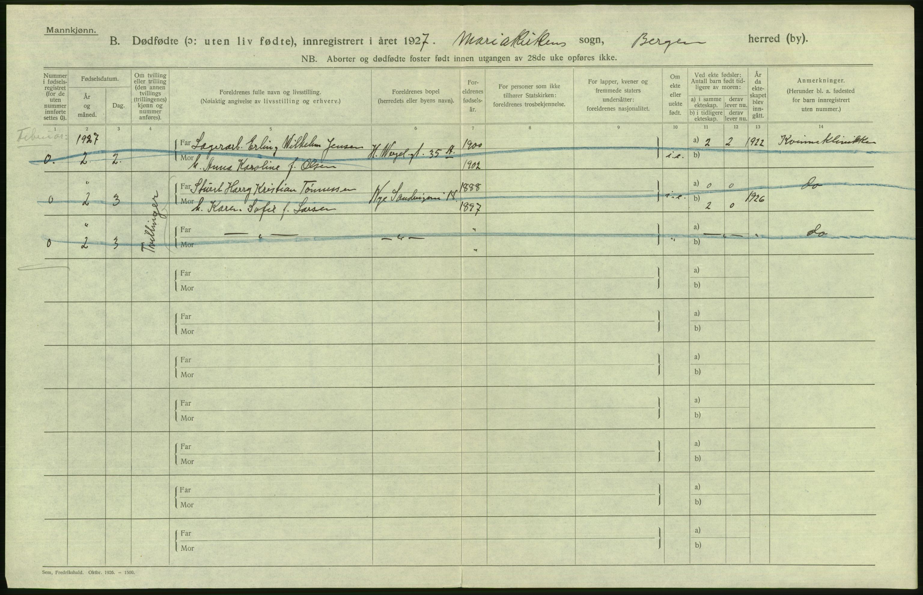 Statistisk sentralbyrå, Sosiodemografiske emner, Befolkning, AV/RA-S-2228/D/Df/Dfc/Dfcg/L0027: Bergen: Levendefødte menn og kvinner, dødfødte., 1927, p. 698