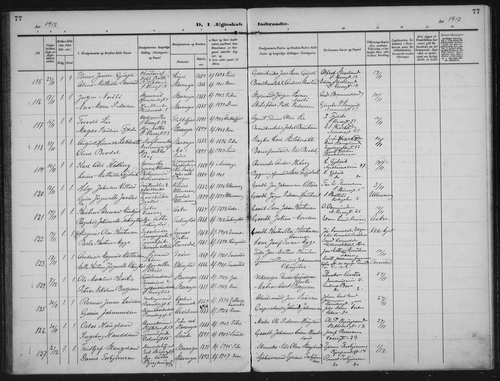 Domkirken sokneprestkontor, AV/SAST-A-101812/002/A/L0016: Parish register (official) no. A 33, 1905-1922, p. 77