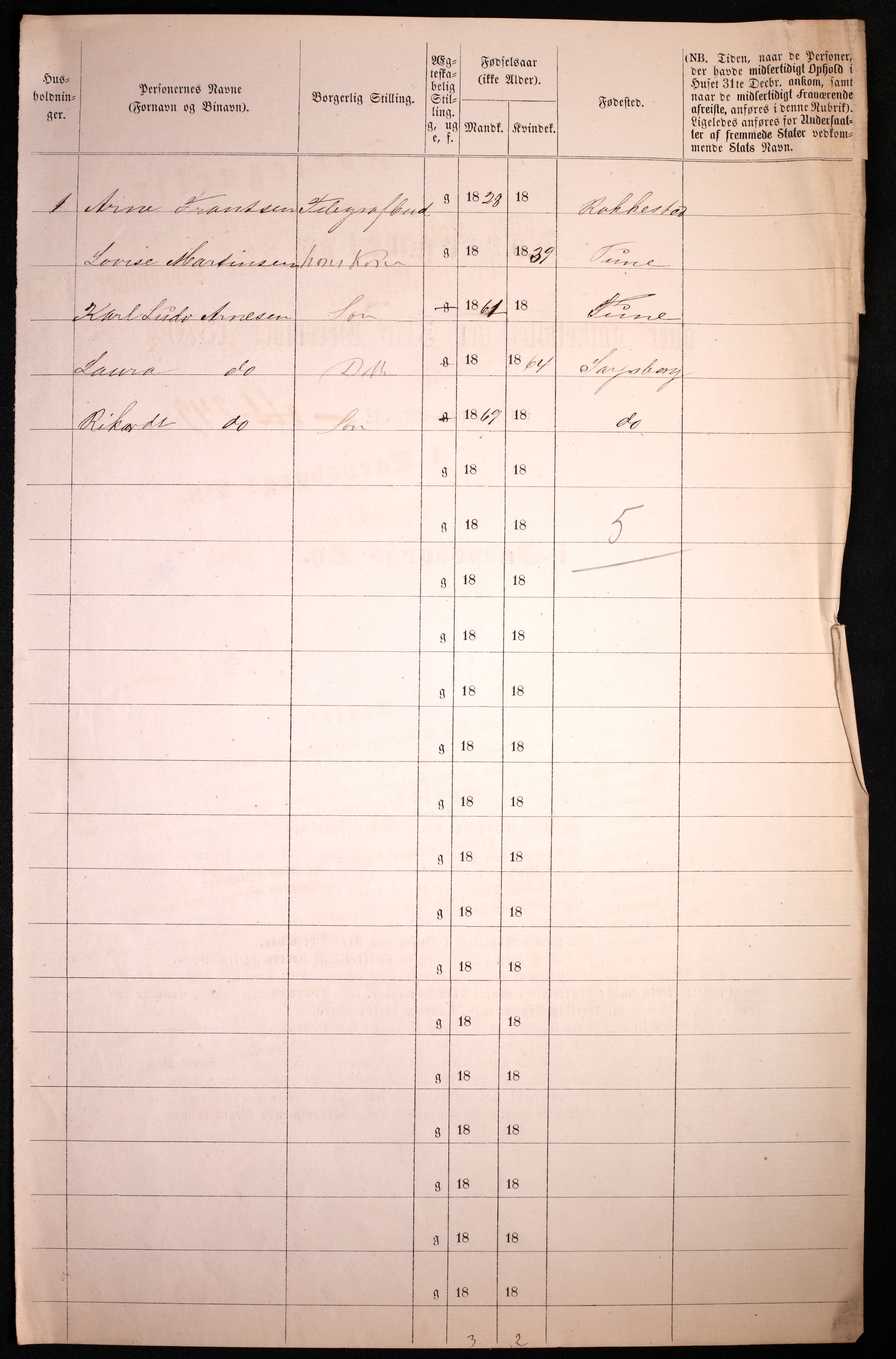 RA, 1870 census for 0102 Sarpsborg, 1870, p. 118