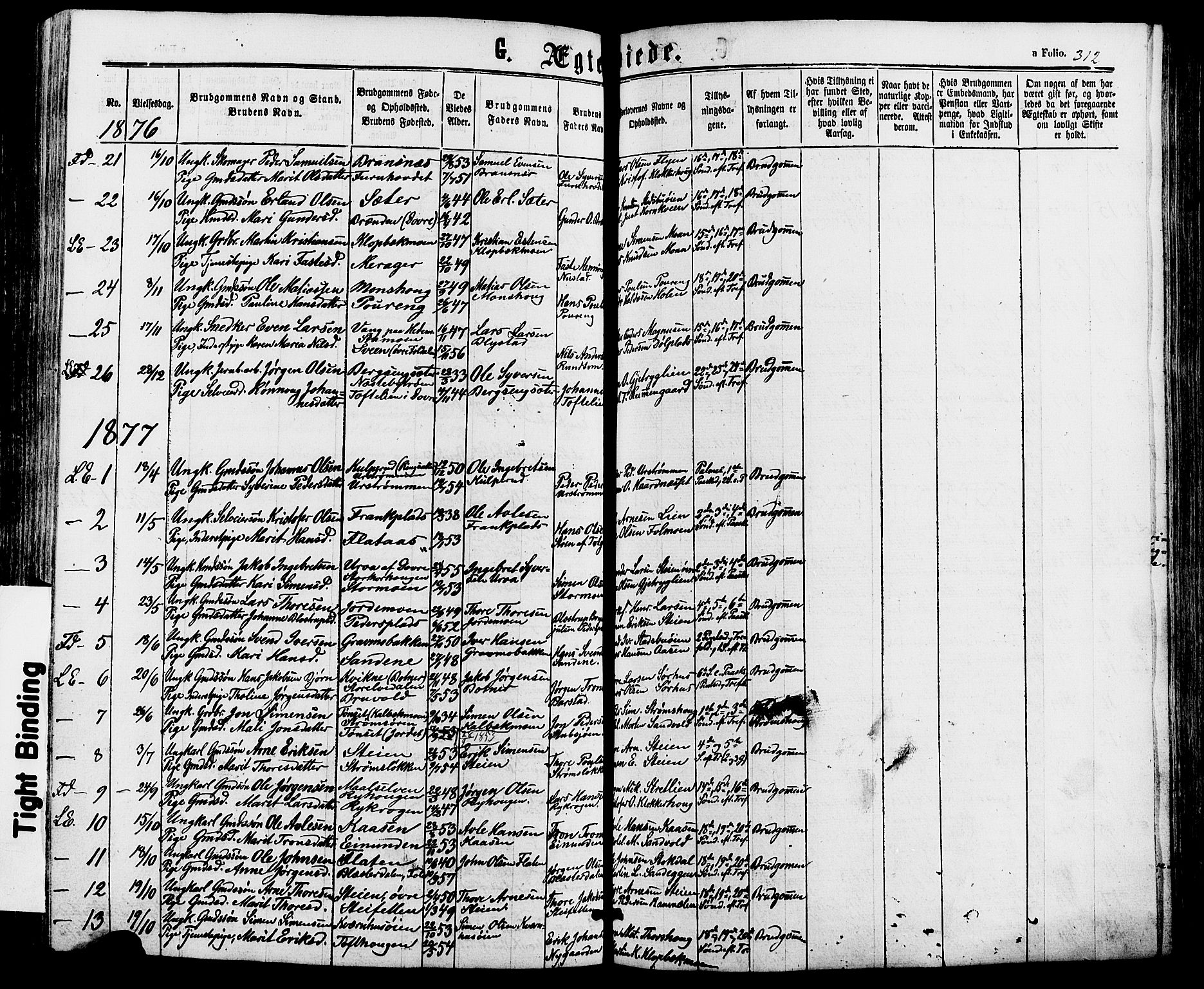 Alvdal prestekontor, SAH/PREST-060/H/Ha/Haa/L0001: Parish register (official) no. 1, 1863-1882, p. 312