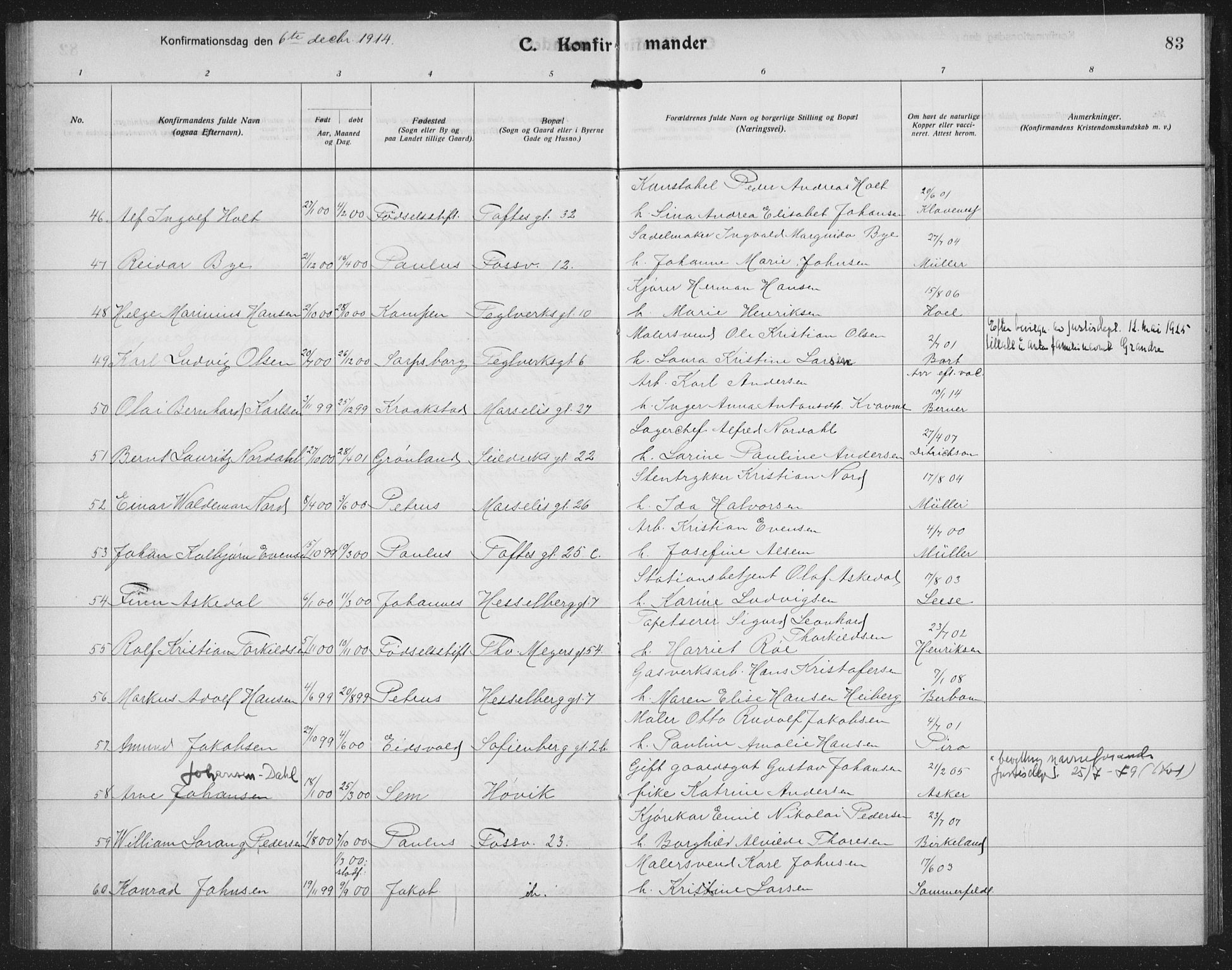 Paulus prestekontor Kirkebøker, AV/SAO-A-10871/F/Fa/L0022: Parish register (official) no. 22, 1912-1920, p. 83