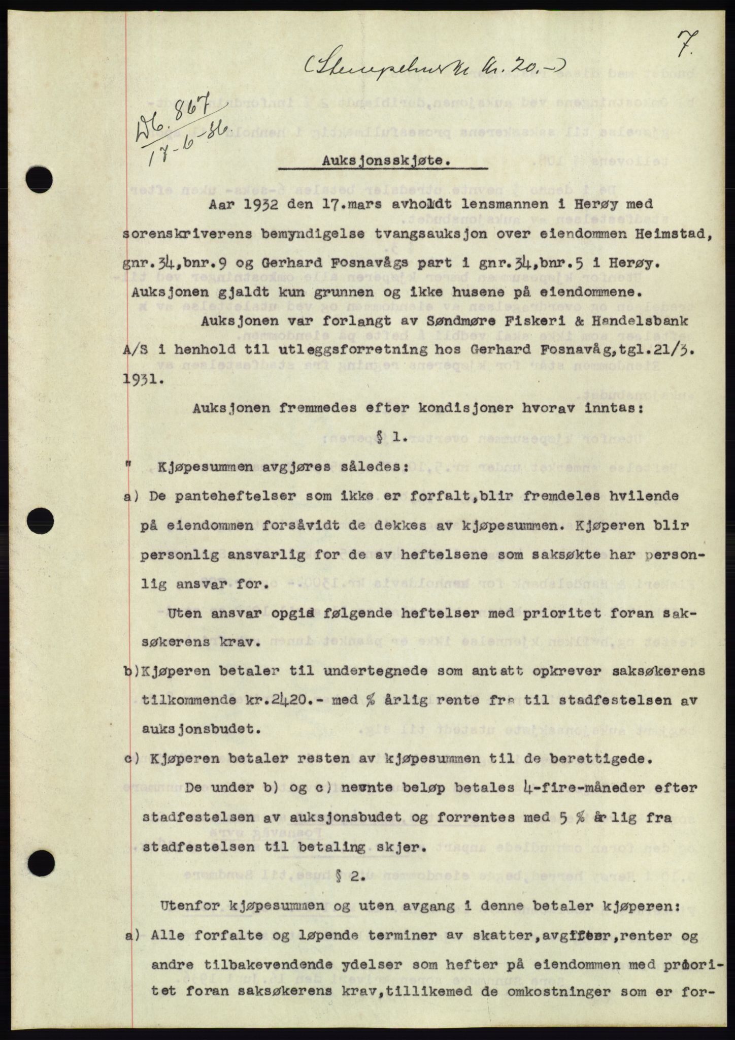 Søre Sunnmøre sorenskriveri, AV/SAT-A-4122/1/2/2C/L0061: Mortgage book no. 55, 1936-1936, Diary no: : 867/1936