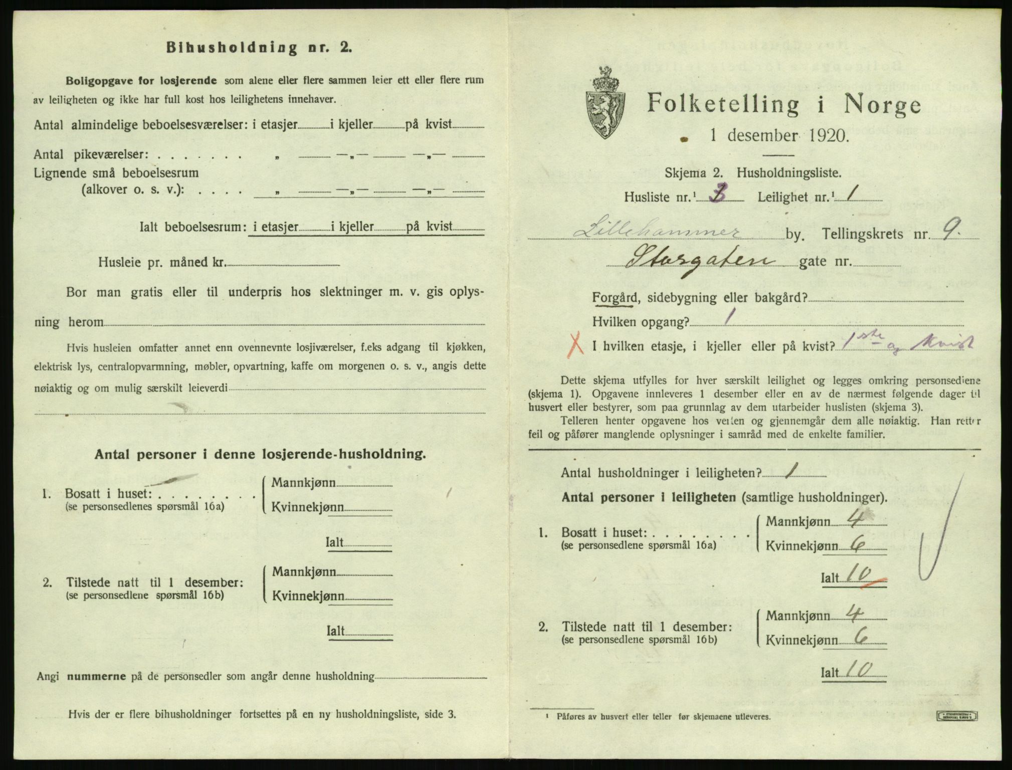 SAH, 1920 census for Lillehammer, 1920, p. 3056