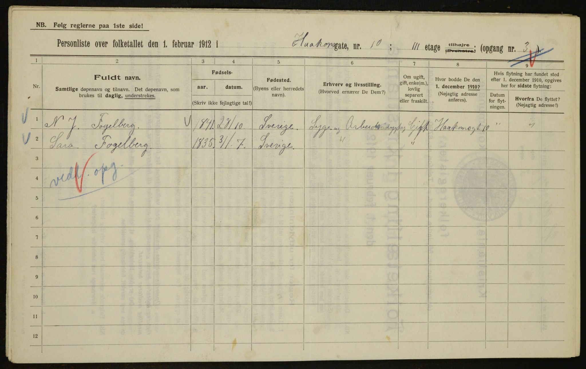 OBA, Municipal Census 1912 for Kristiania, 1912, p. 43153