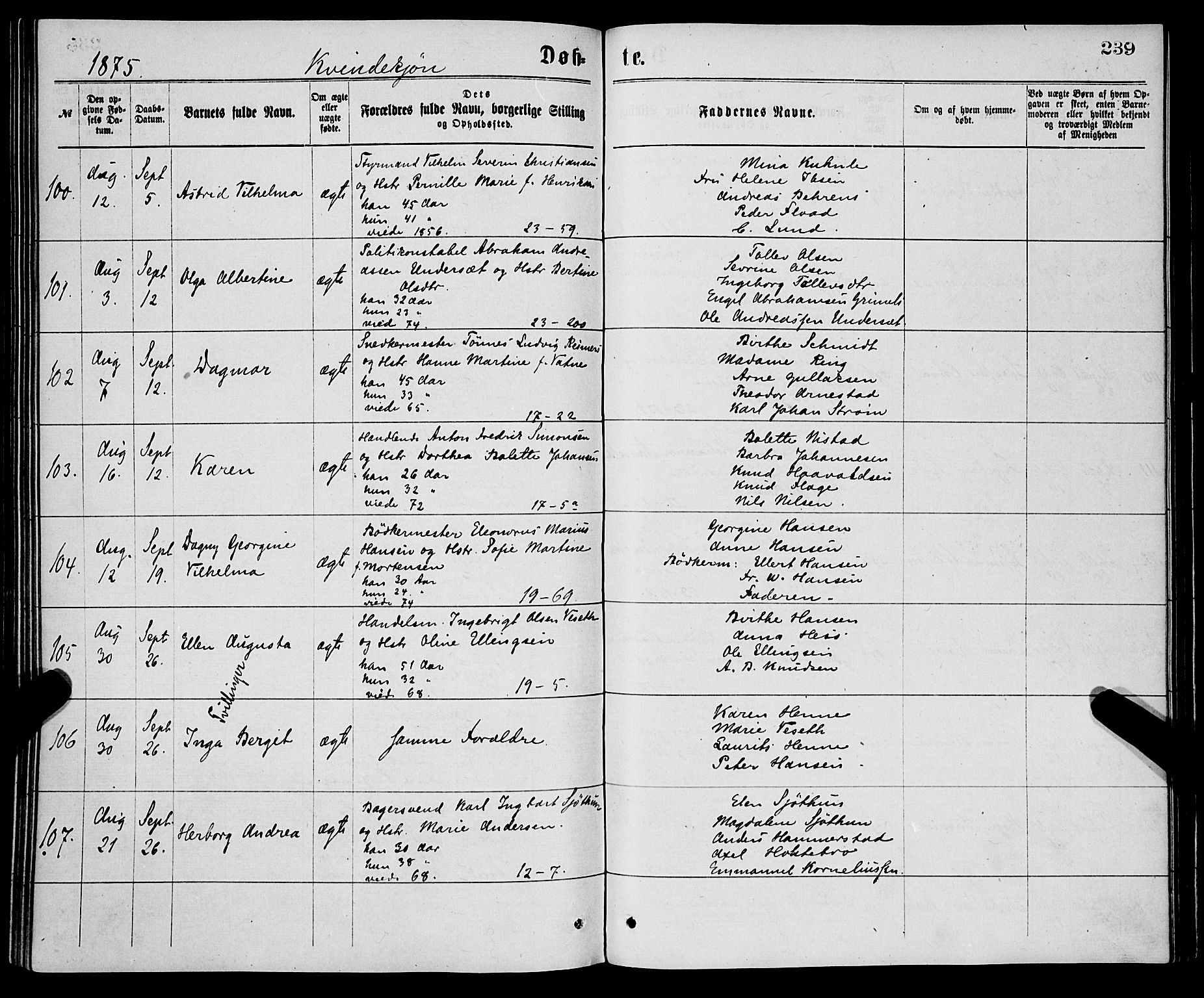 Korskirken sokneprestembete, AV/SAB-A-76101/H/Haa/L0020: Parish register (official) no. B 6, 1871-1878, p. 239