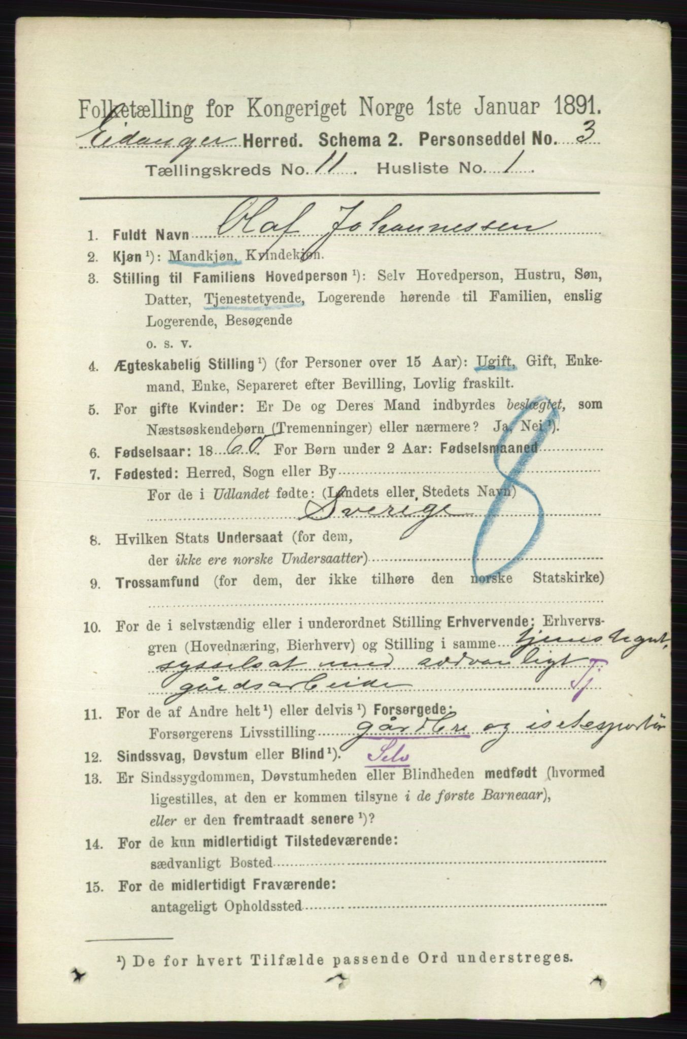 RA, 1891 census for 0813 Eidanger, 1891, p. 4239