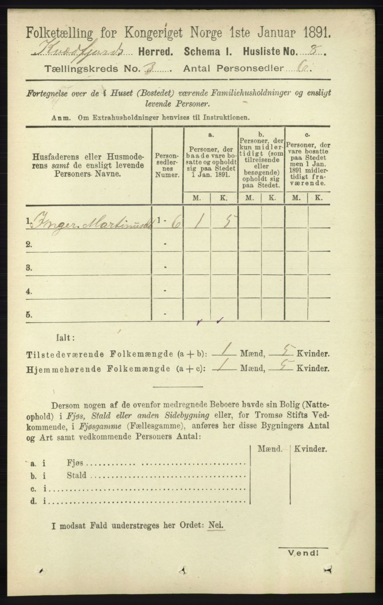 RA, 1891 census for 1911 Kvæfjord, 1891, p. 1228